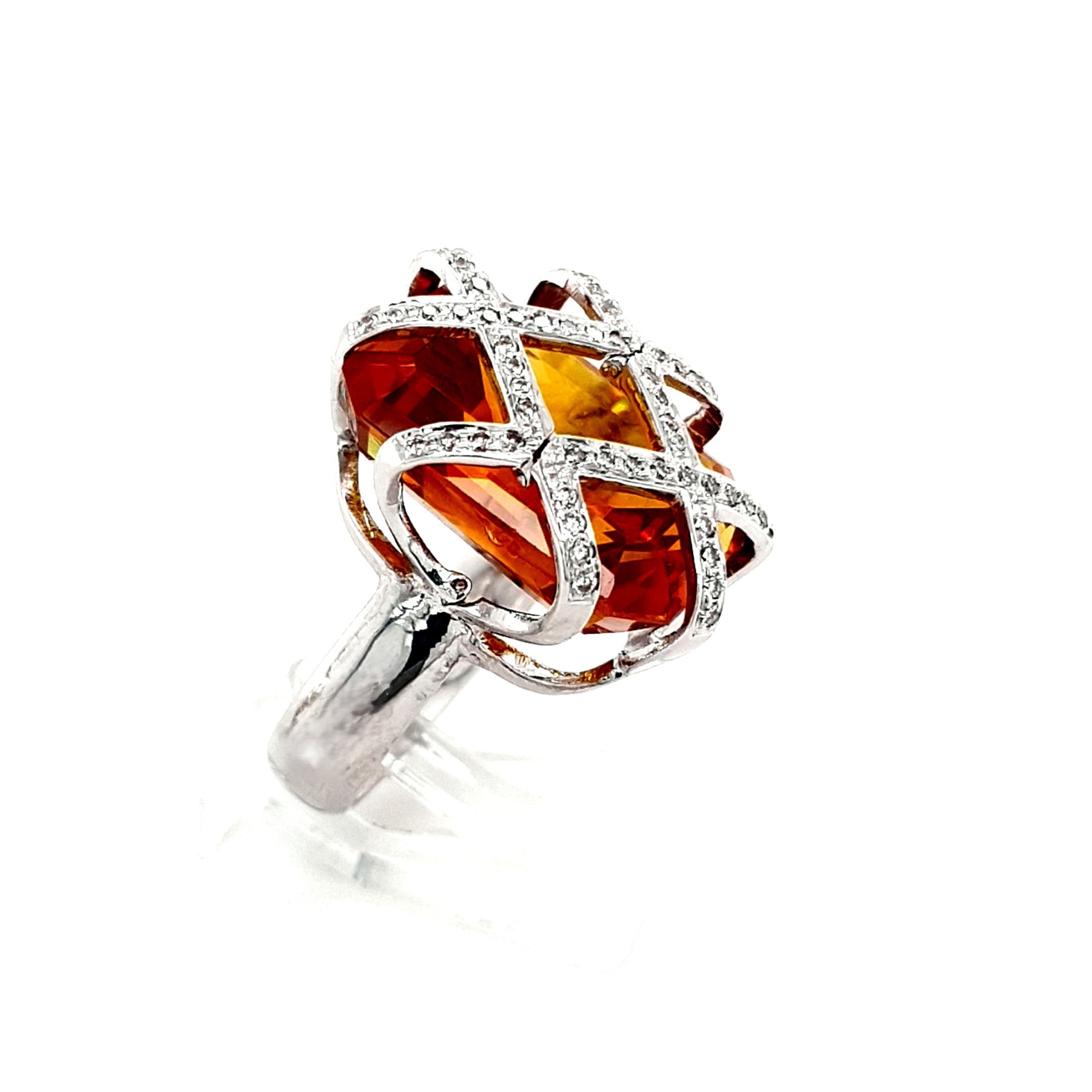 Damen Ring Weiß Gold 750 18 kt. Brillanten Schmuckstein Orange