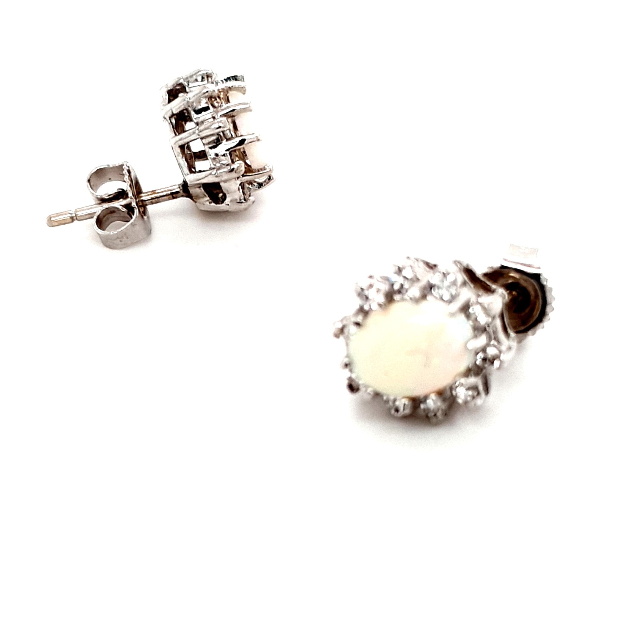 Damen Ohrstecker Weißgold 585/ 14 kt. Opal 20 Brillanten Schmuck Geschenk