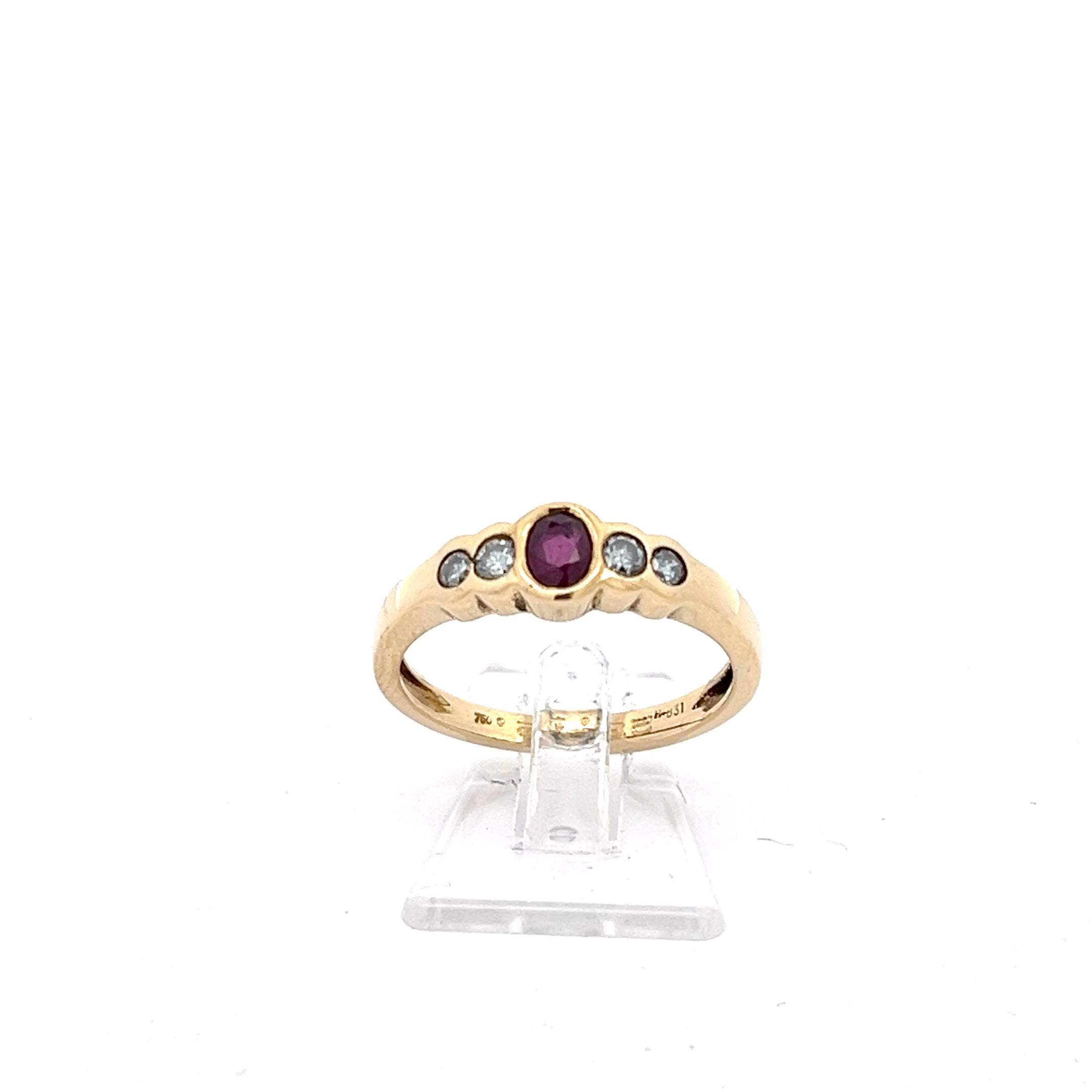 Brillant Ring Gelb Gold 750 18 Karat Farbstein rosa *55