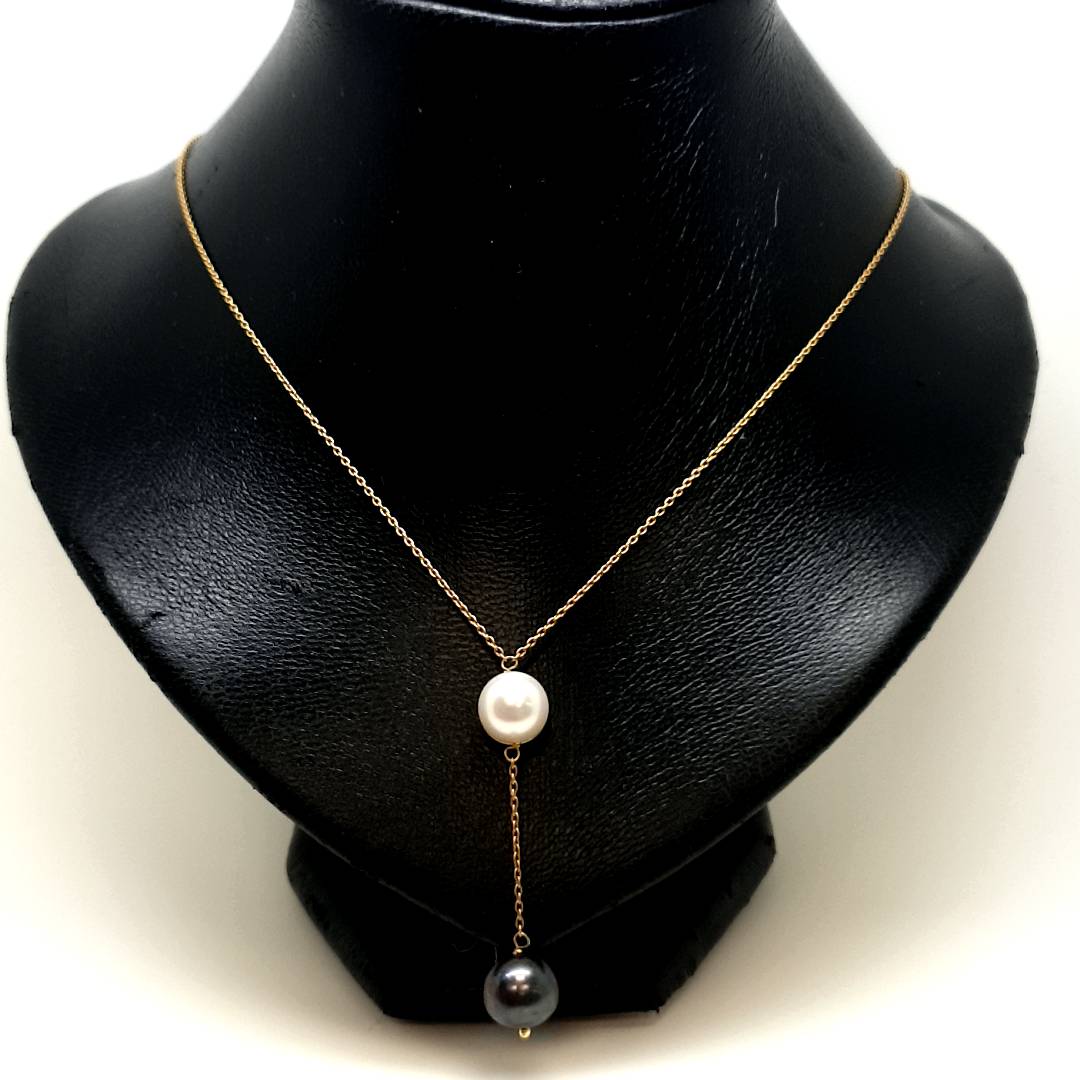 Gold Kette 750 Gelbgold 18kt Perlenbesatz Collier