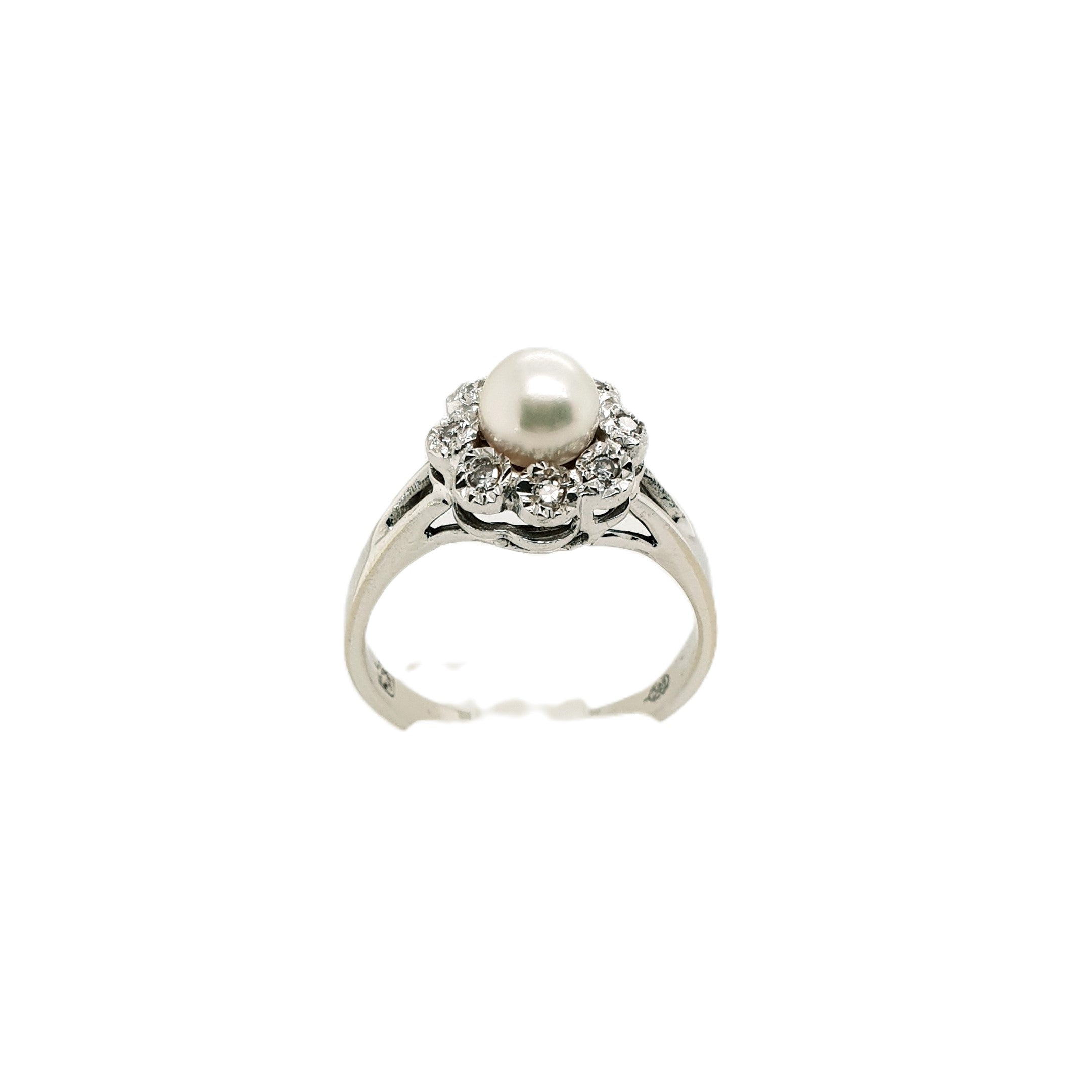 Brillant Weißold Ring 585 14kt Gr.55 mit Perle