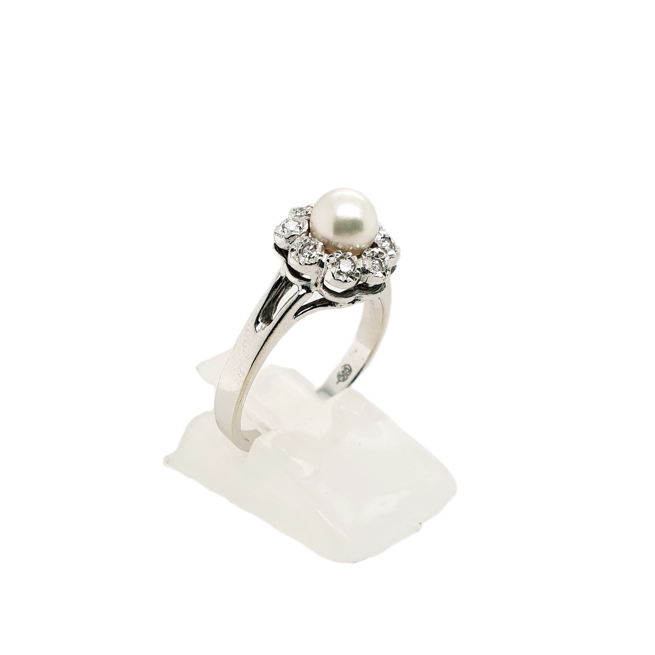 Brillant Weißold Ring 585 14kt Gr.55 mit Perle
