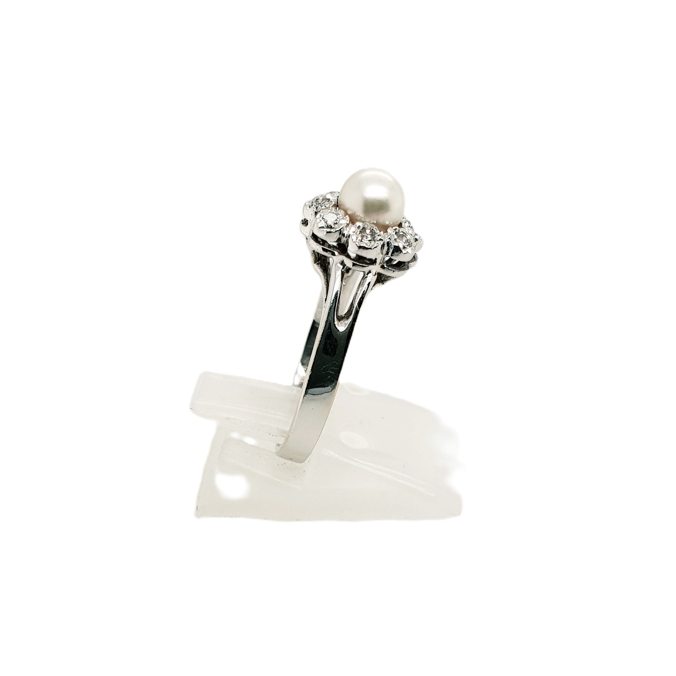 Brillant Weißold Ring 585 14kt Gr.55 mit Perle