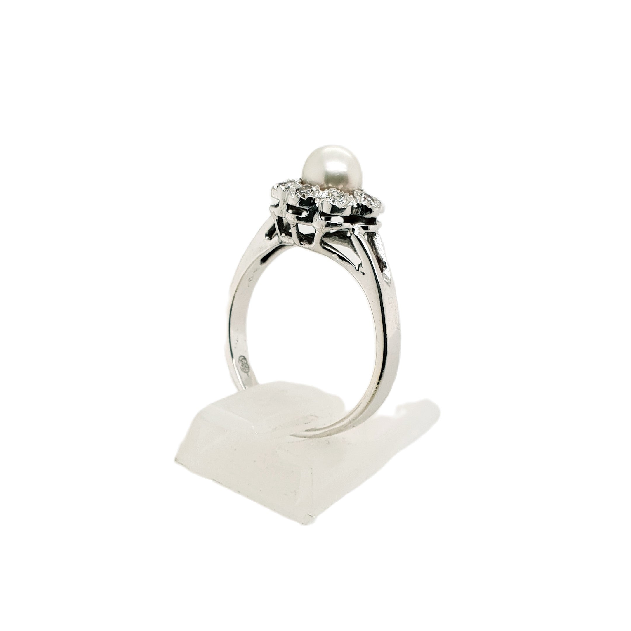 Brillant Weißold Ring 585 14kt Gr.55 mit Perle