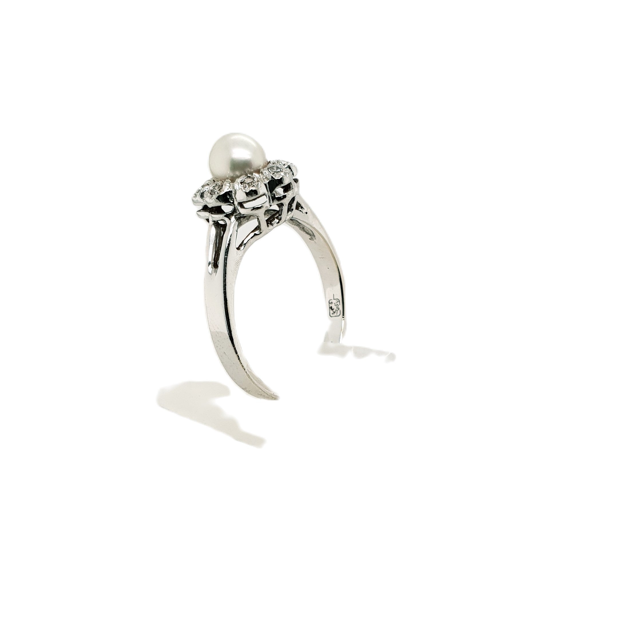 Brillant Weißold Ring 585 14kt Gr.55 mit Perle