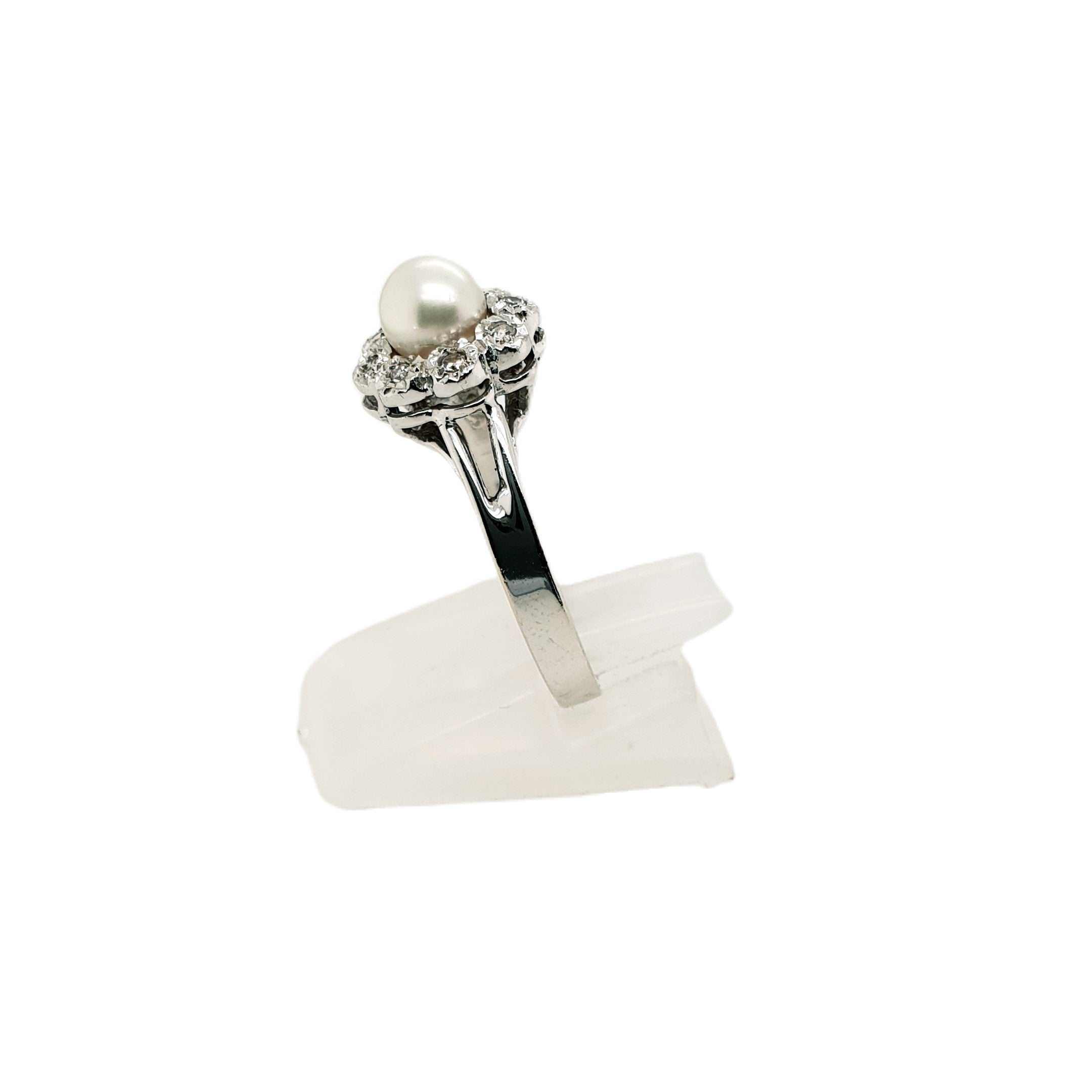 Brillant Weißold Ring 585 14kt Gr.55 mit Perle