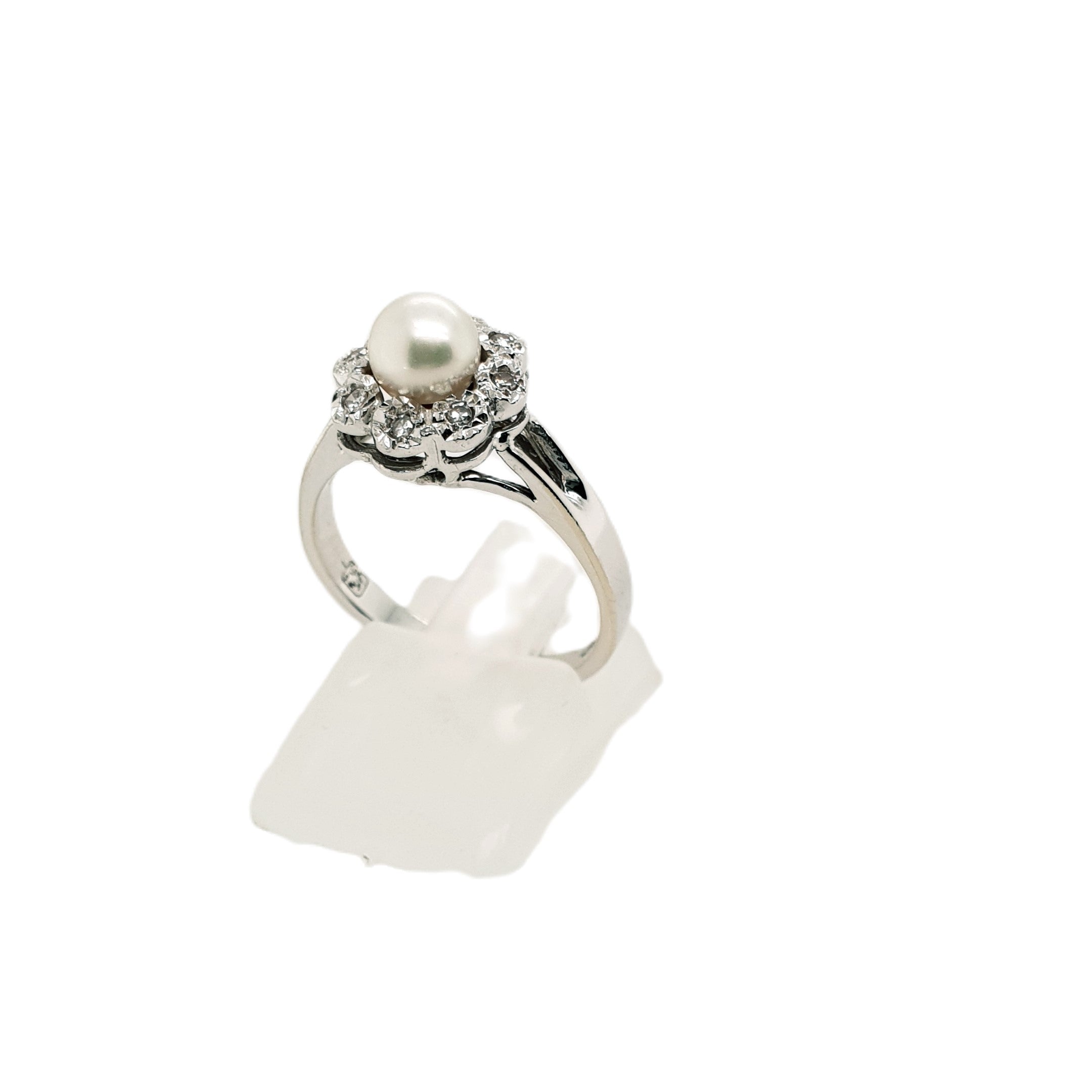 Brillant Weißold Ring 585 14kt Gr.55 mit Perle