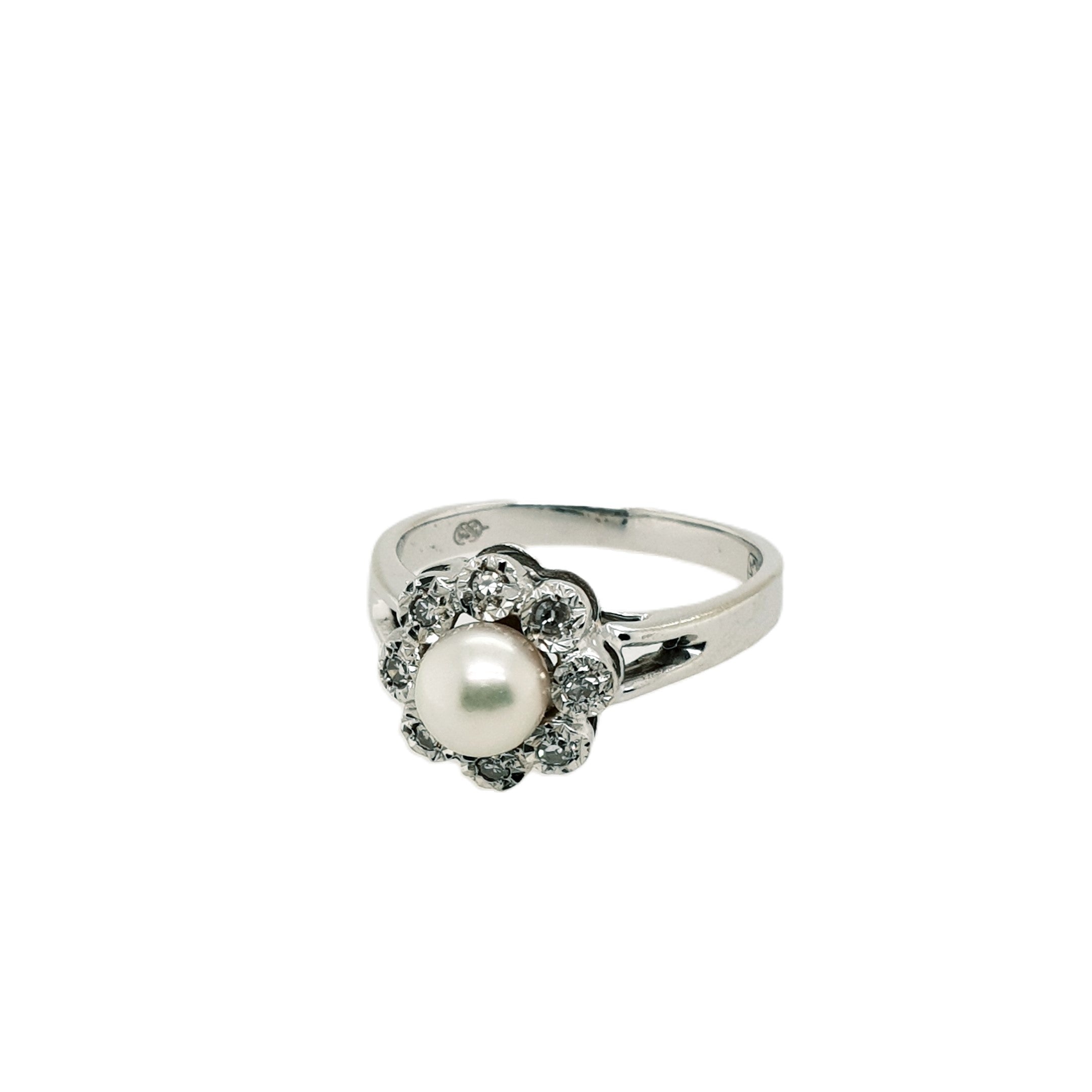 Brillant Weißold Ring 585 14kt Gr.55 mit Perle