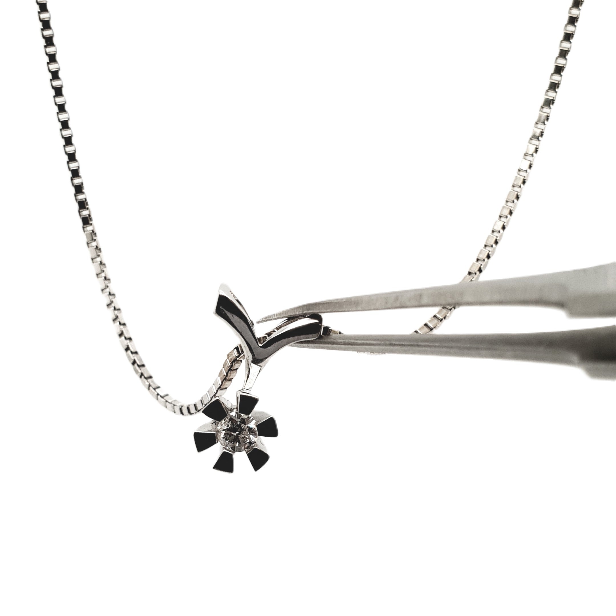 Weißgold 585 14kt Kette mit Brillantanhänger