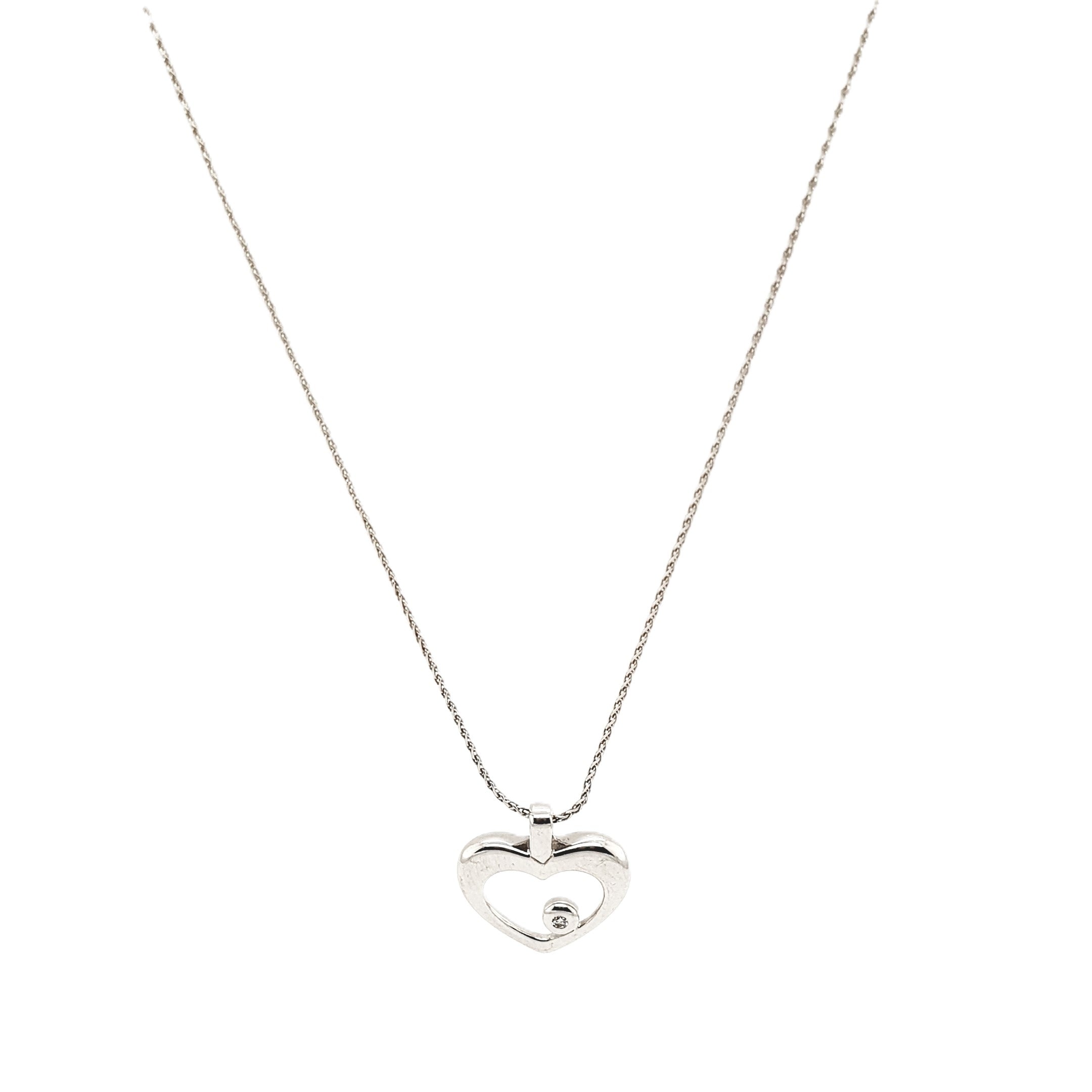 Weißgold Kette 375 9kt 40cm mit Brillantanhänger Herz