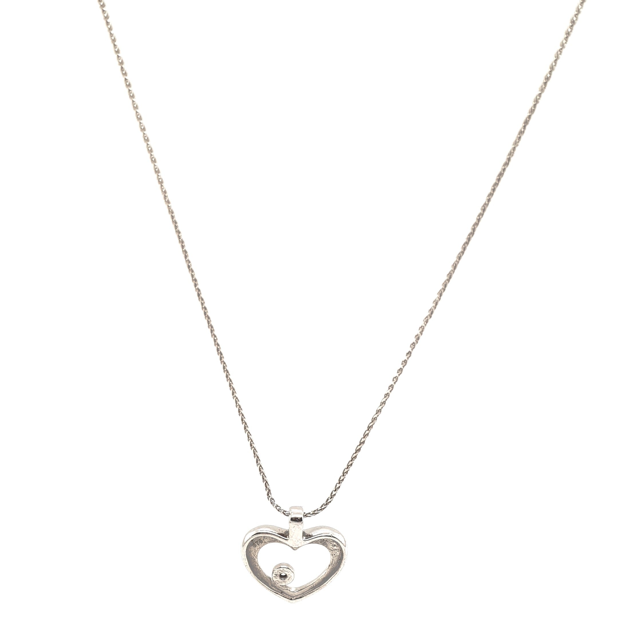 Weißgold Kette 375 9kt 40cm mit Brillantanhänger Herz