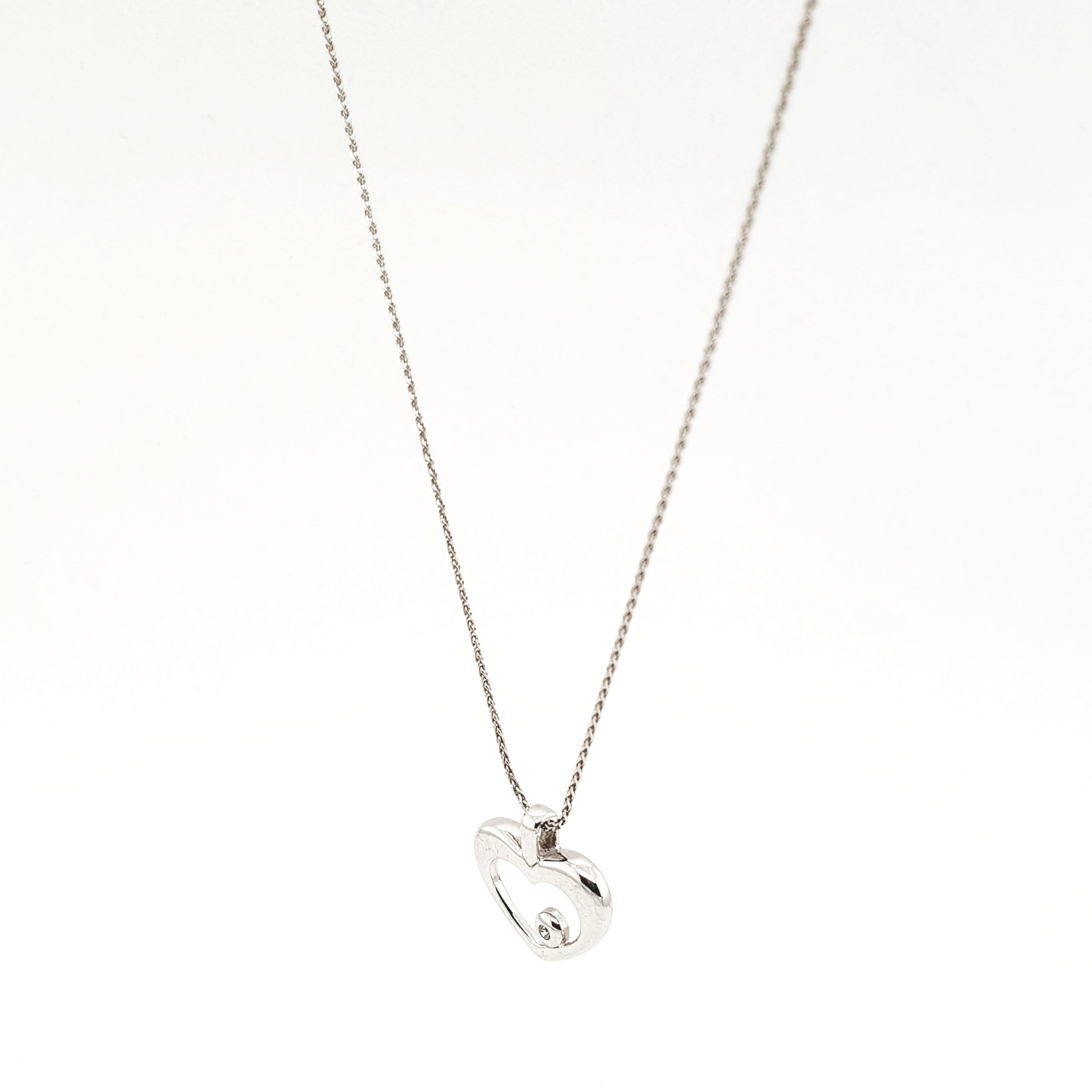 Weißgold Kette 375 9kt 40cm mit Brillantanhänger Herz