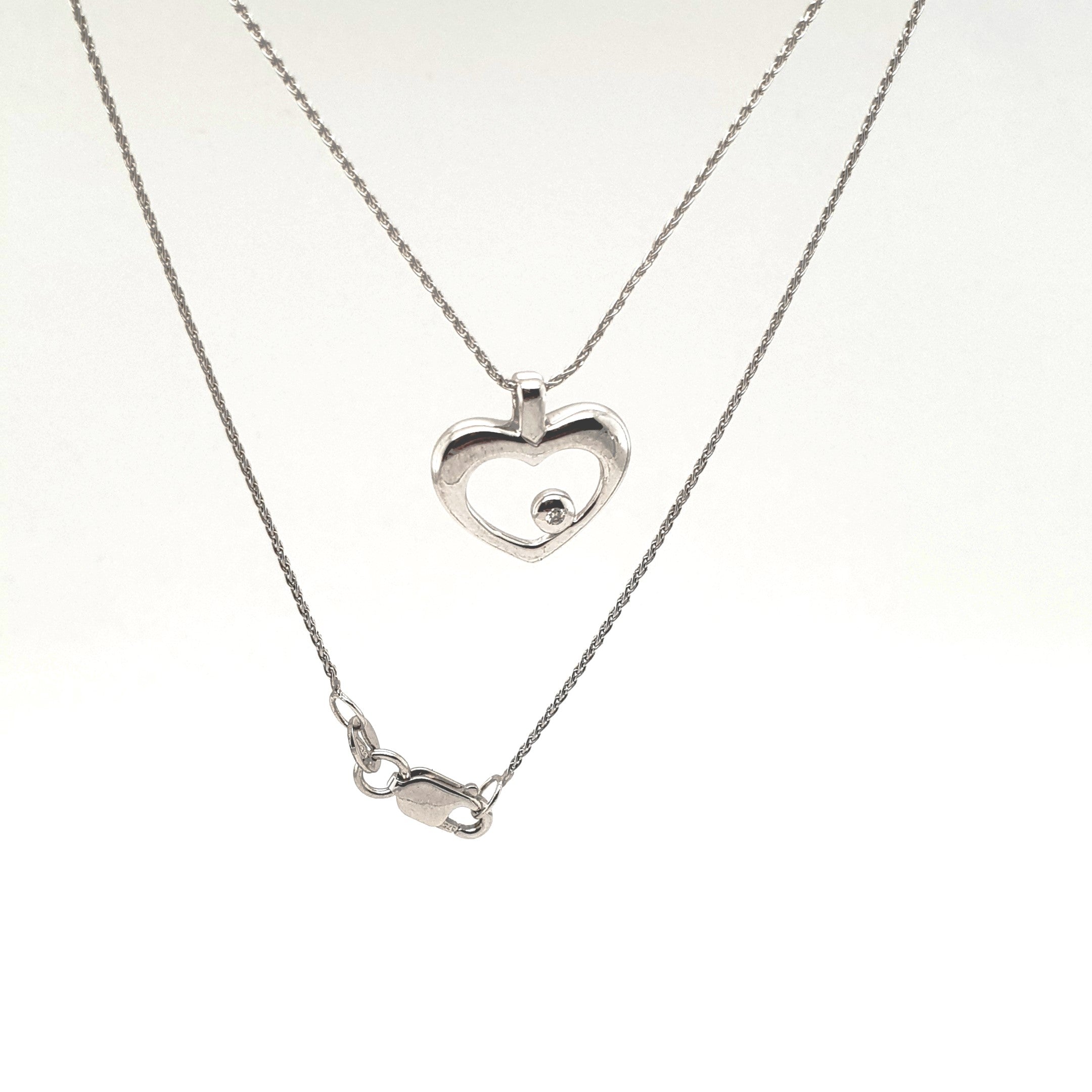 Weißgold Kette 375 9kt 40cm mit Brillantanhänger Herz