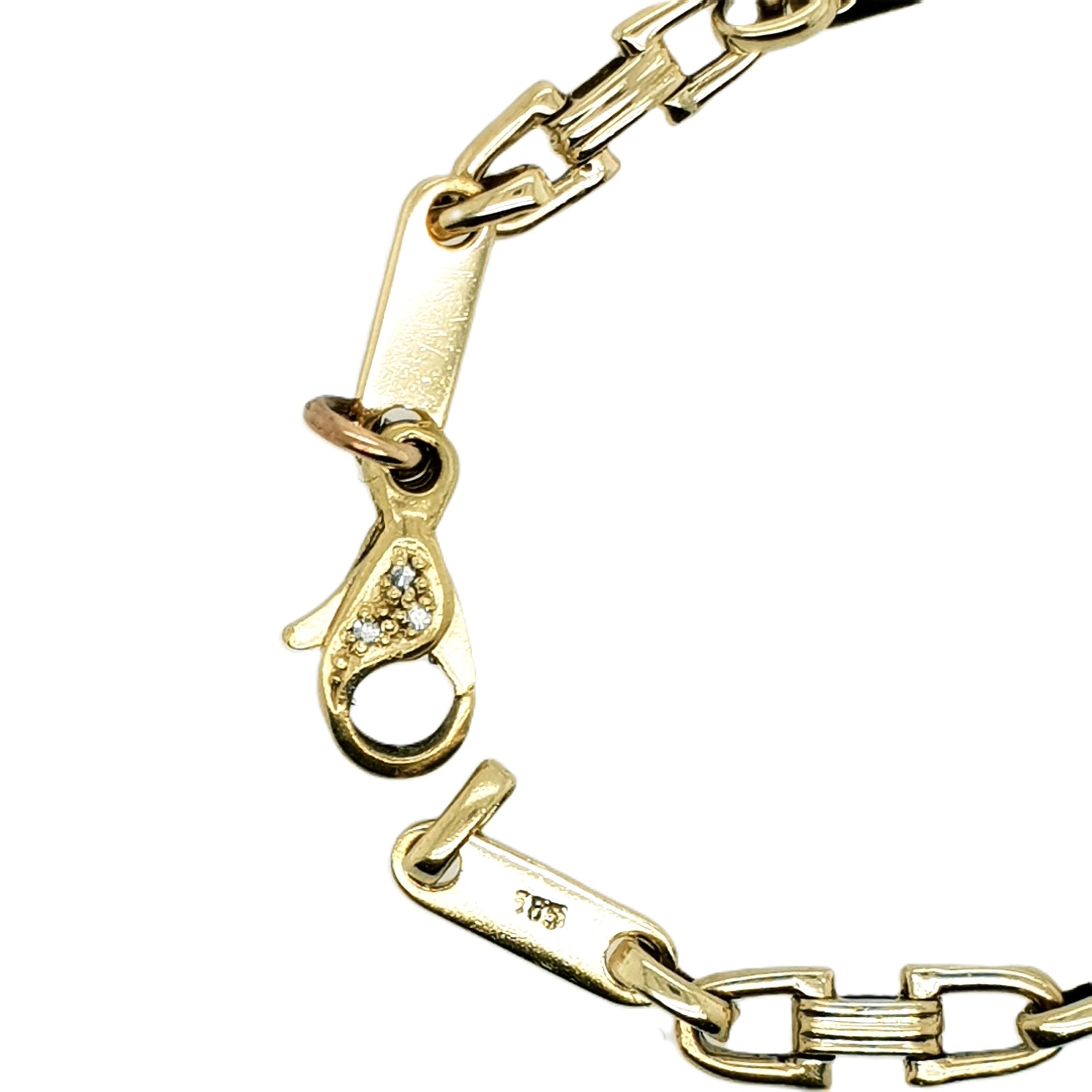 Brillant Gold Platten Steigbügel Armband 585 14kt 15cm