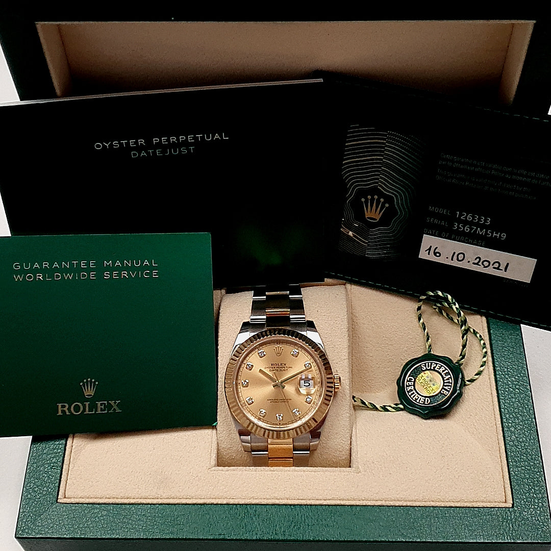 Rolex Datejust Stahl/Gold Diamanten 41 Ref.126333 Full-Set