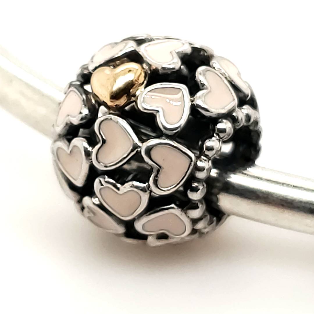 Pandora Armreif Silber 925 mit 2 Chams Herzen 60mm