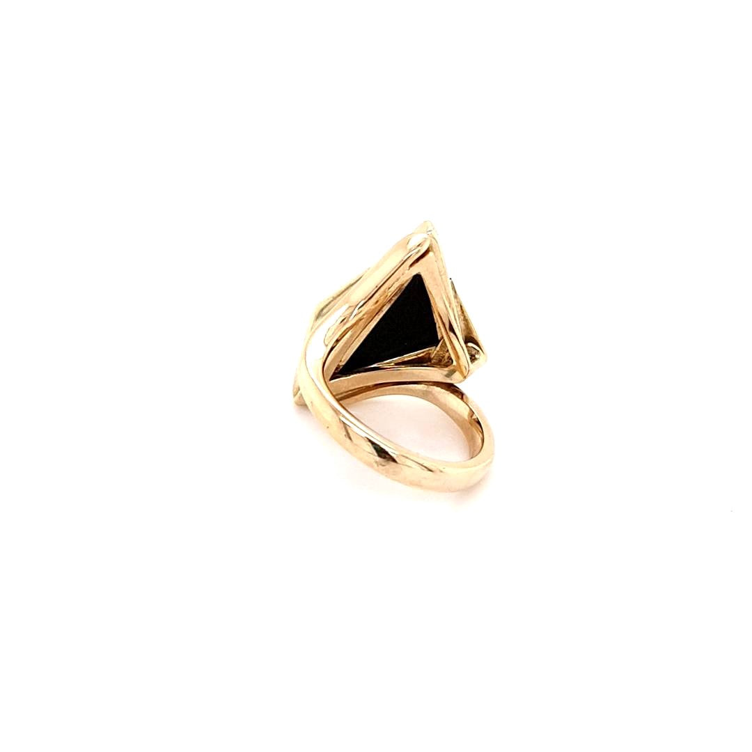 Ring Gelbgold 585 / 14kt Größe 51,5 schwarzer Stein dreieckig
