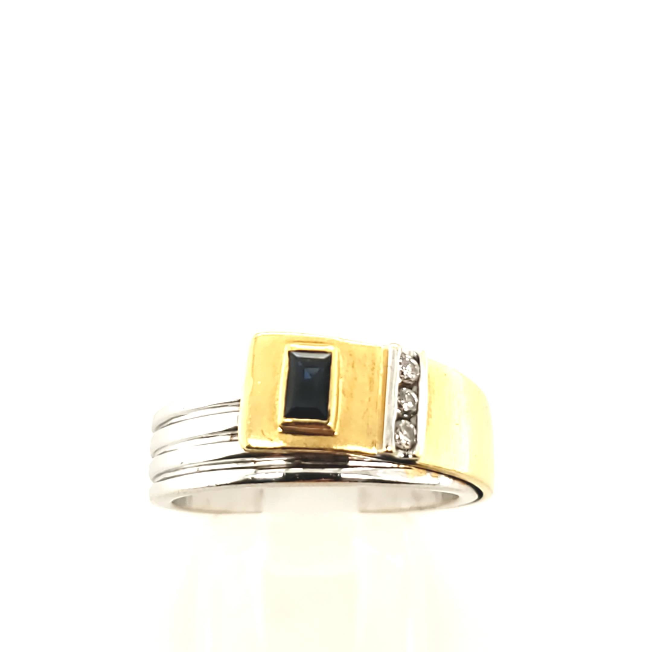 Brillant Ring Gelbgold Weißgold 1 Saphir 3 Brillanten ca.0,06ct Größe 55
