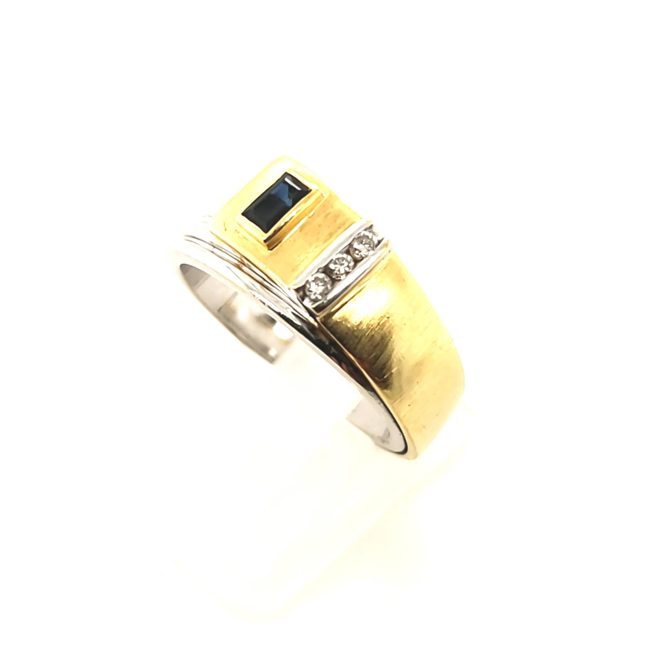Brillant Ring Gelbgold Weißgold 1 Saphir 3 Brillanten ca.0,06ct Größe 55