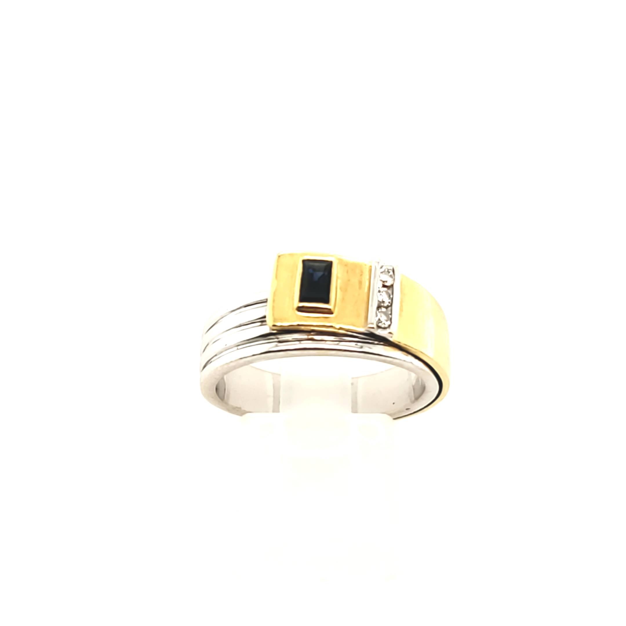 Brillant Ring Gelbgold Weißgold 1 Saphir 3 Brillanten ca.0,06ct Größe 55