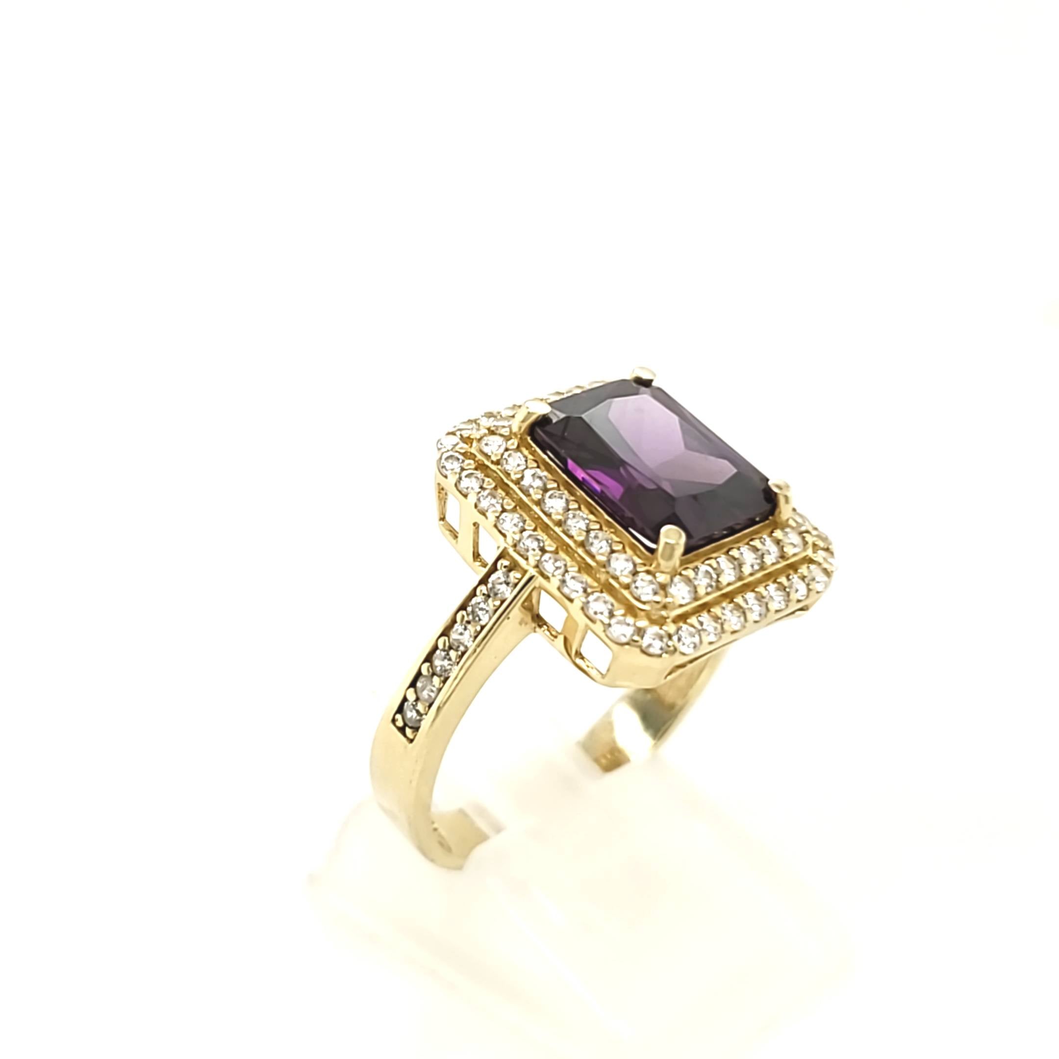 Damenring Gelbgold 585 Gr.61 mit lila Farbstein