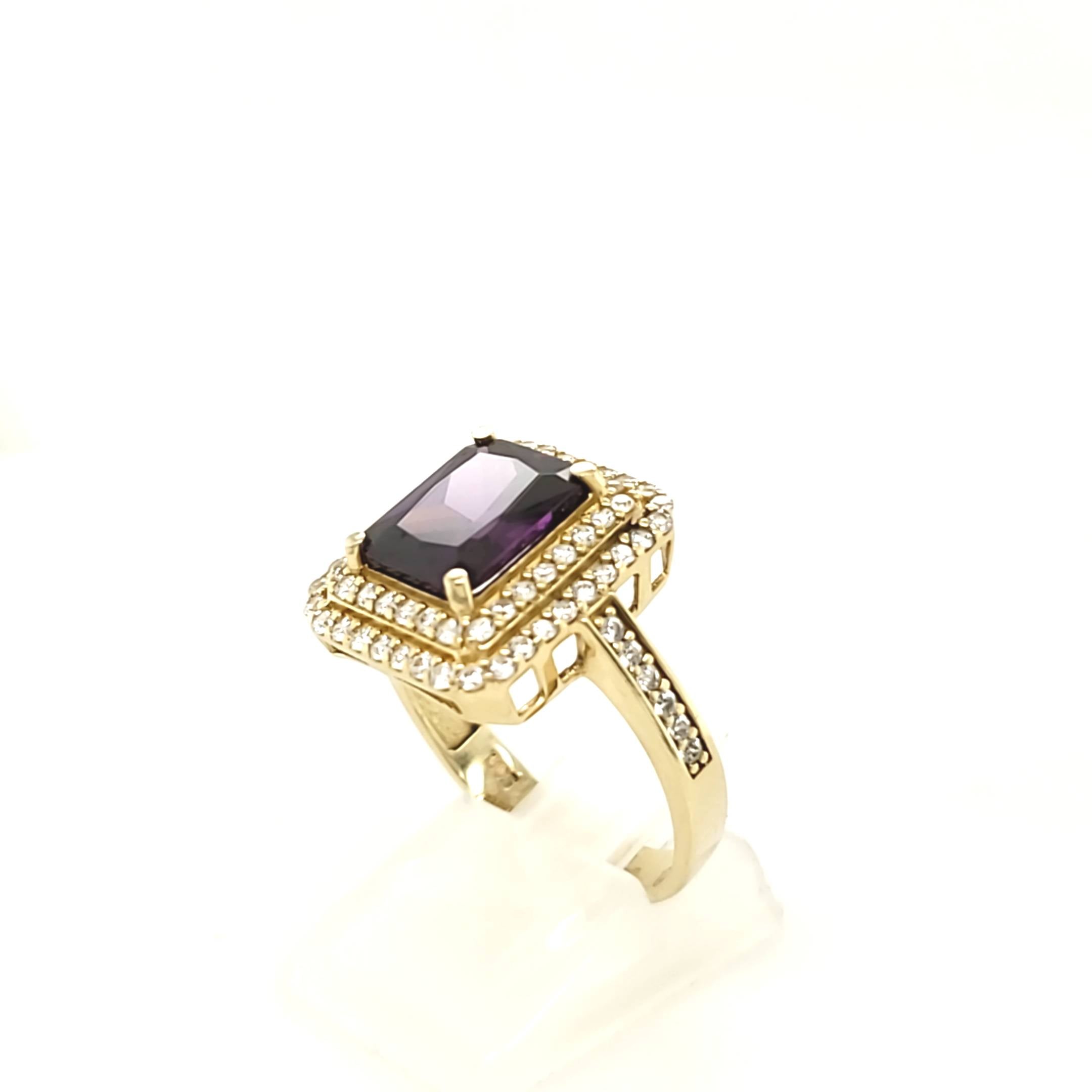 Damenring Gelbgold 585 Gr.61 mit lila Farbstein