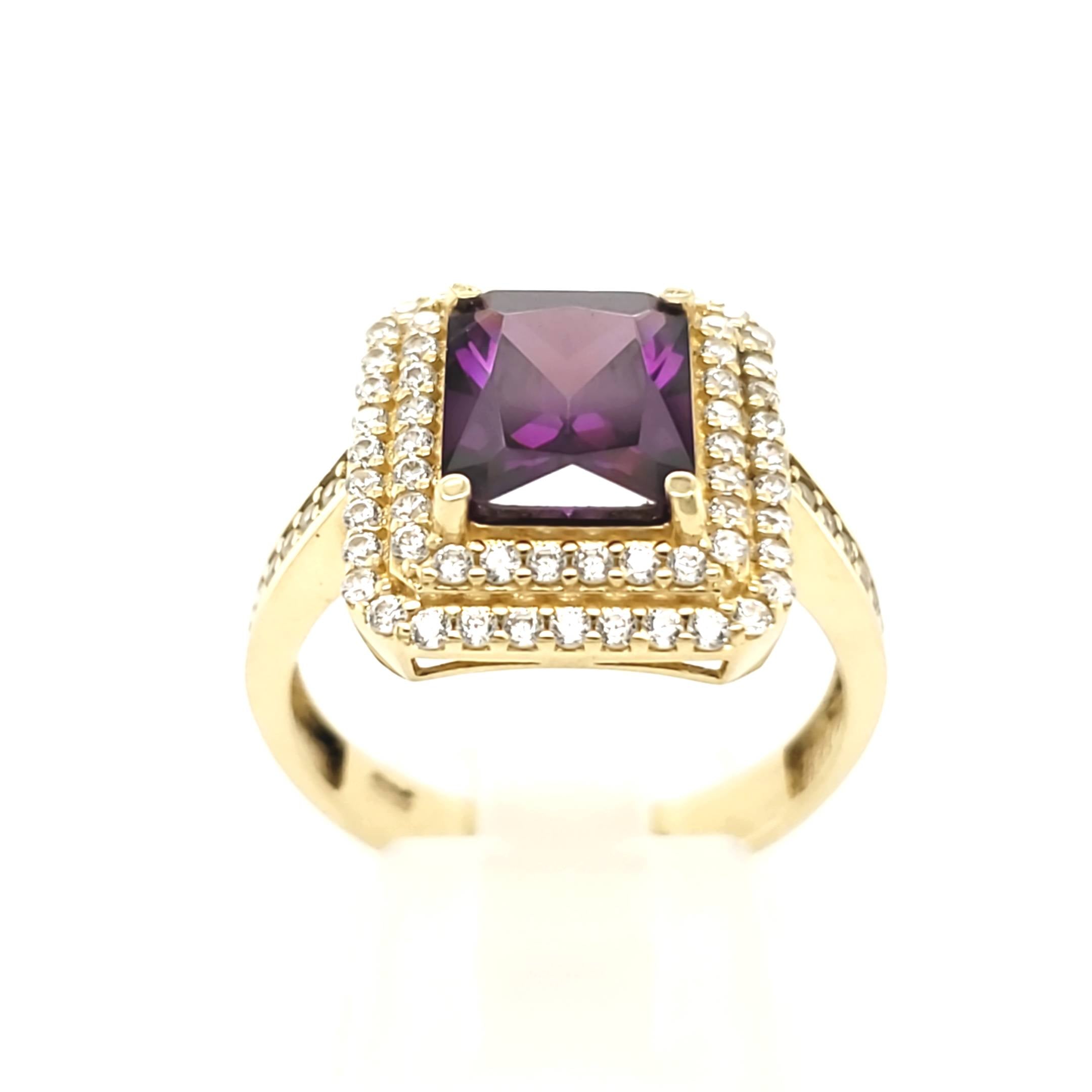 Damenring Gelbgold 585 Gr.61 mit lila Farbstein