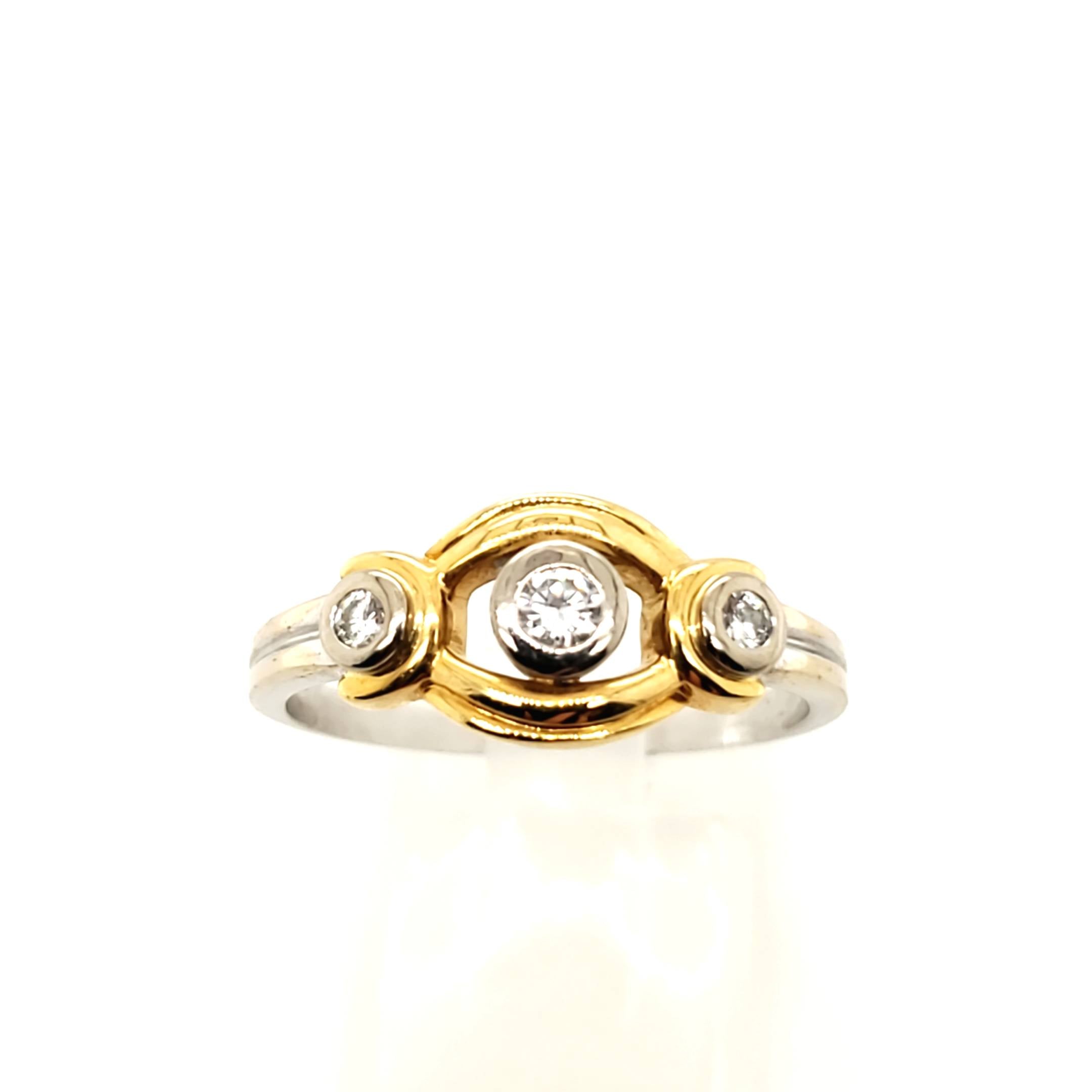 Damen Ring Gelb Weißgold 750 18kt 3 Brillanten ca.0,20ct Größe 61/62