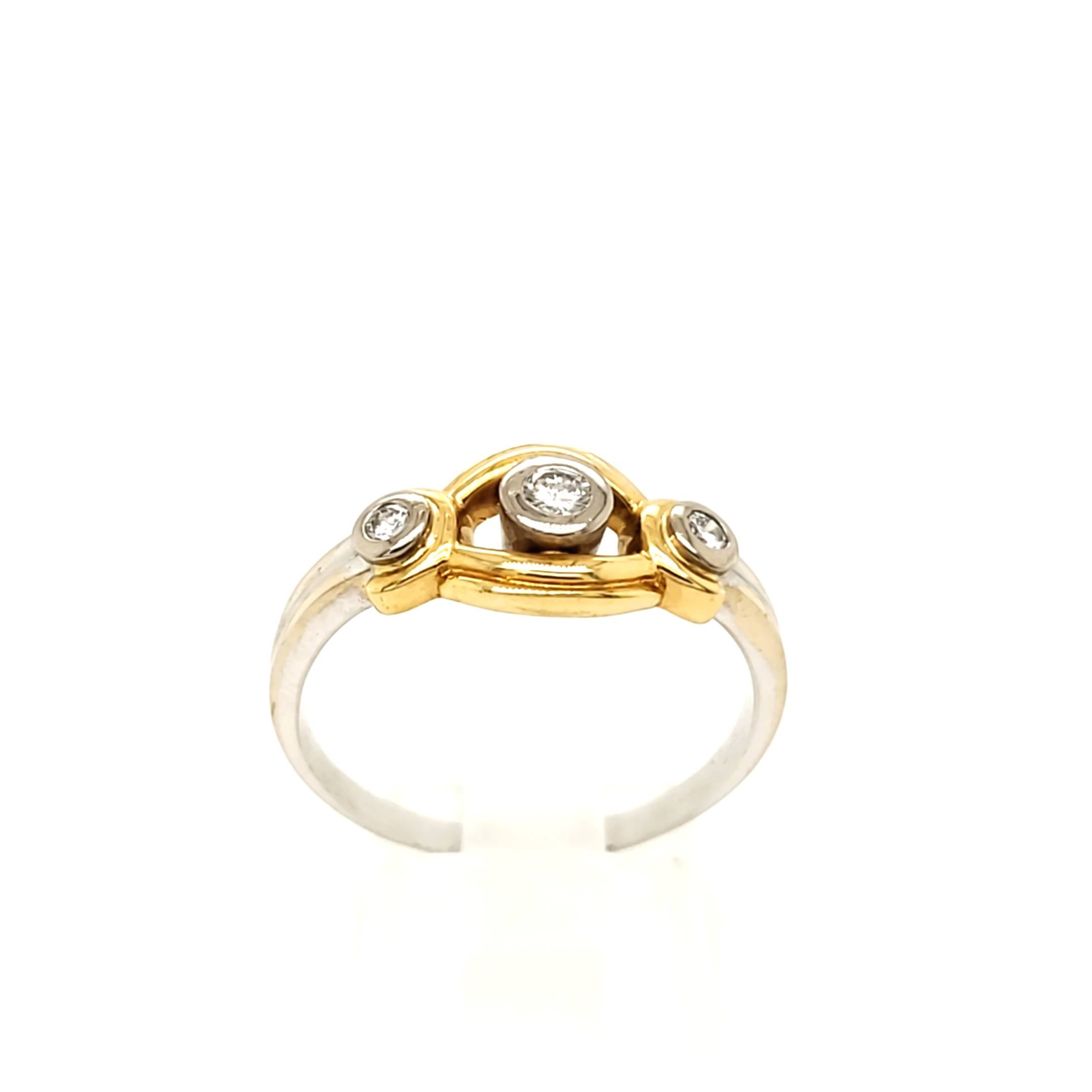 Damen Ring Gelb Weißgold 750 18kt 3 Brillanten ca.0,20ct Größe 61/62