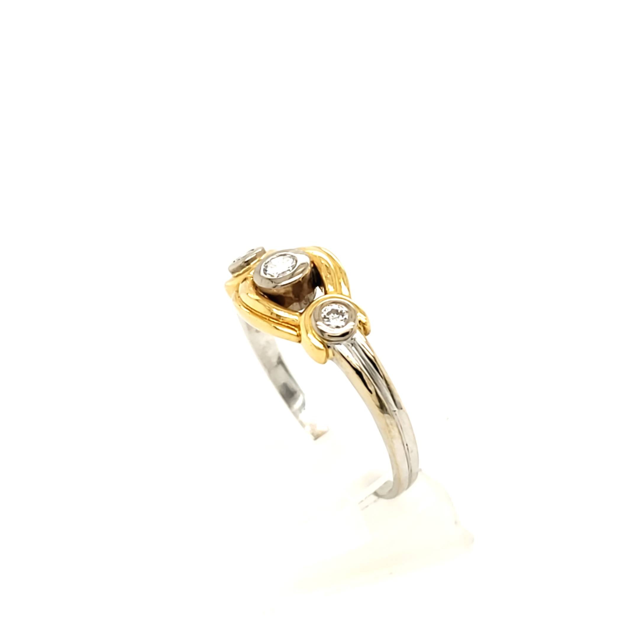 Damen Ring Gelb Weißgold 750 18kt 3 Brillanten ca.0,20ct Größe 61/62