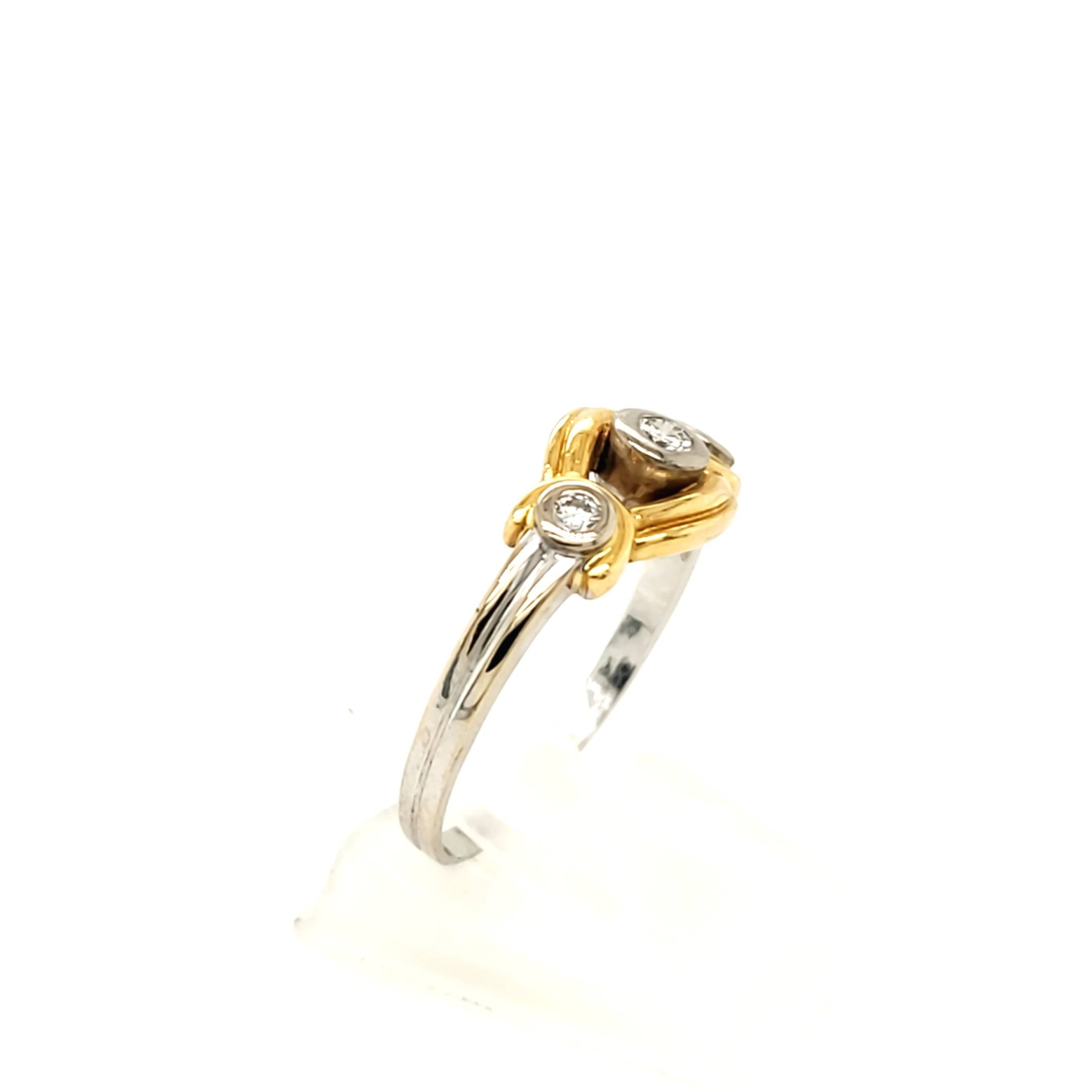 Damen Ring Gelb Weißgold 750 18kt 3 Brillanten ca.0,20ct Größe 61/62