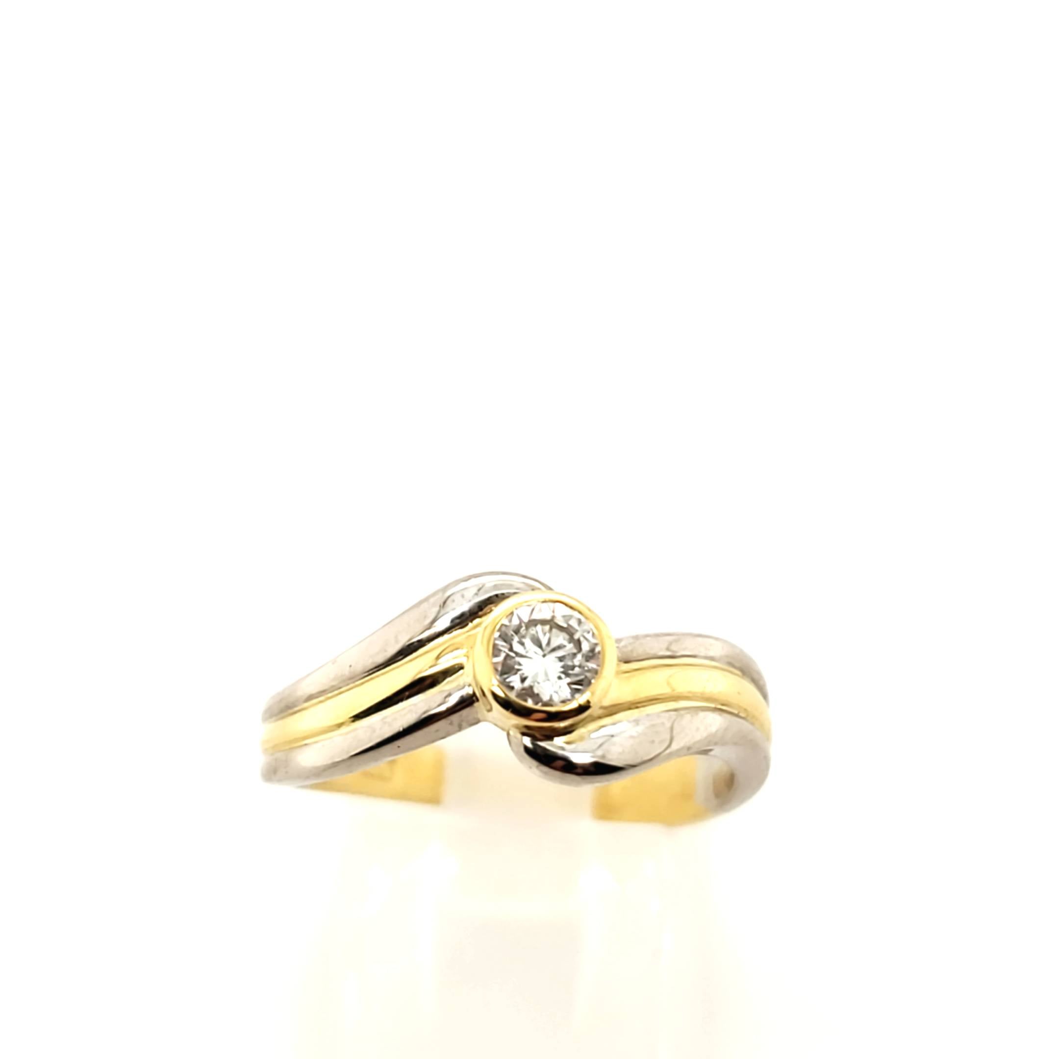 Damen Solitär Ring Gelb Weiß Gold 750 18kt 1 Brillant ca. 0,25ct