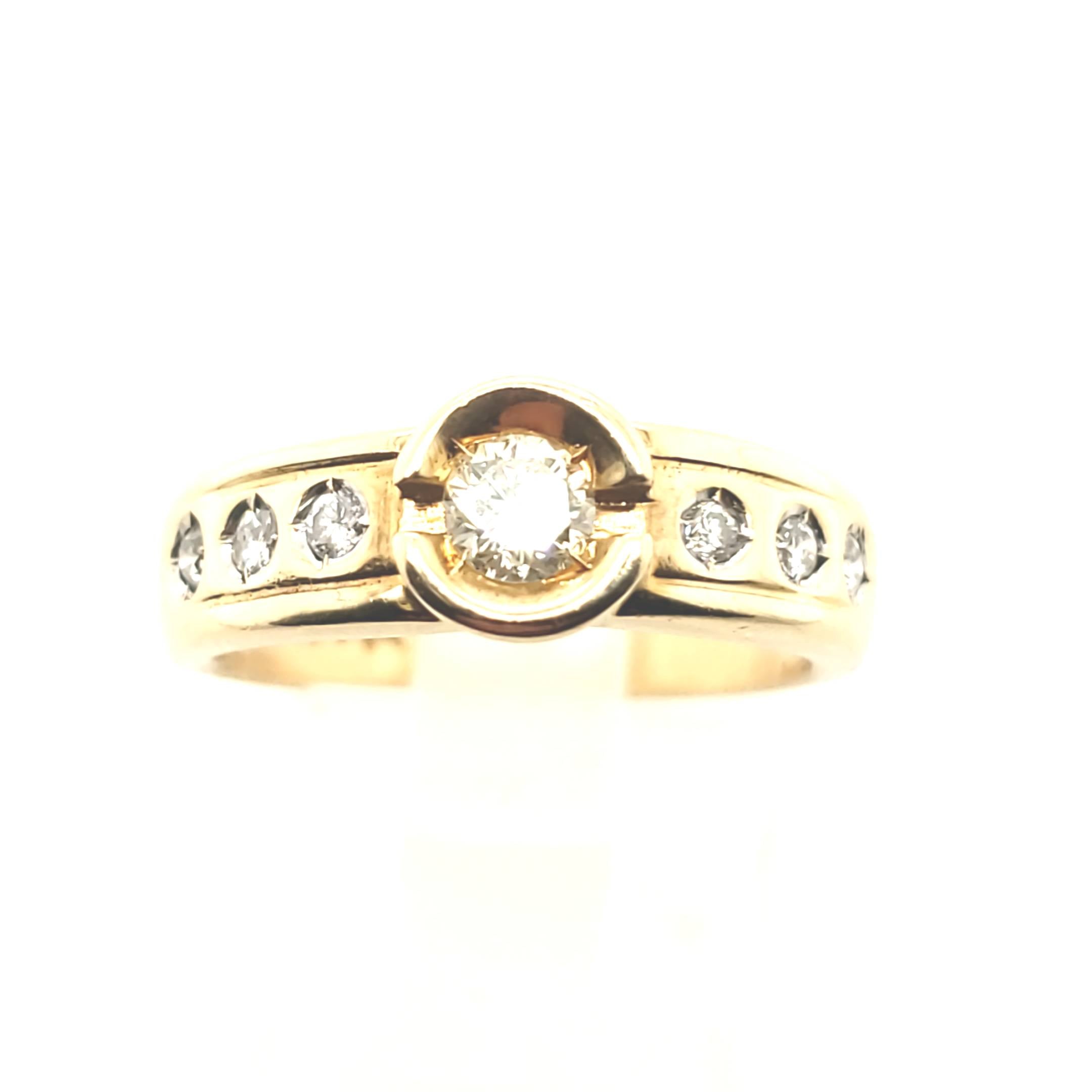 Damen Ring Gelbgold 585 7 Brillanten zusammen ca.0,5ct Größe 53