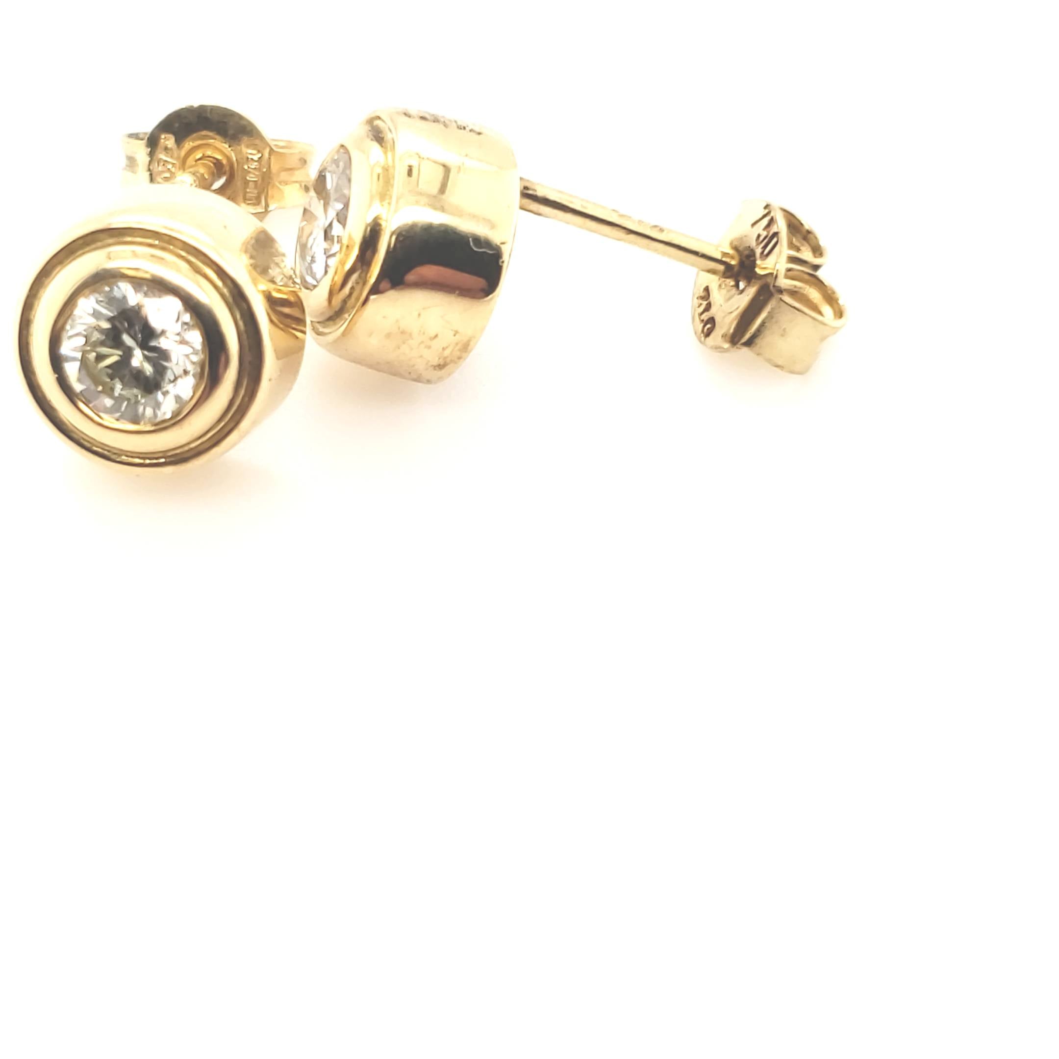 Ohrringe Ohrstecker Gelb Gold 750 18kt je 1 Brillant ca.0,50ct