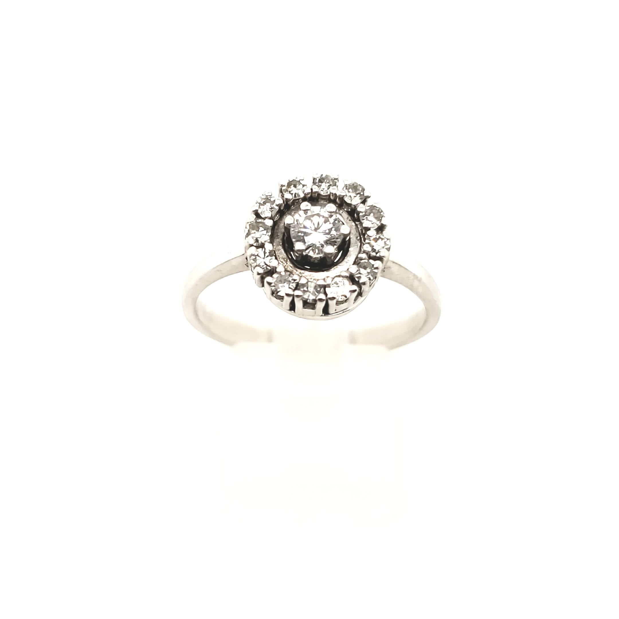 Brillant Diamant Ring Weißgold 585 14kt 12 Diamanten 1 Brillant Größe 58 ca.0,39ct