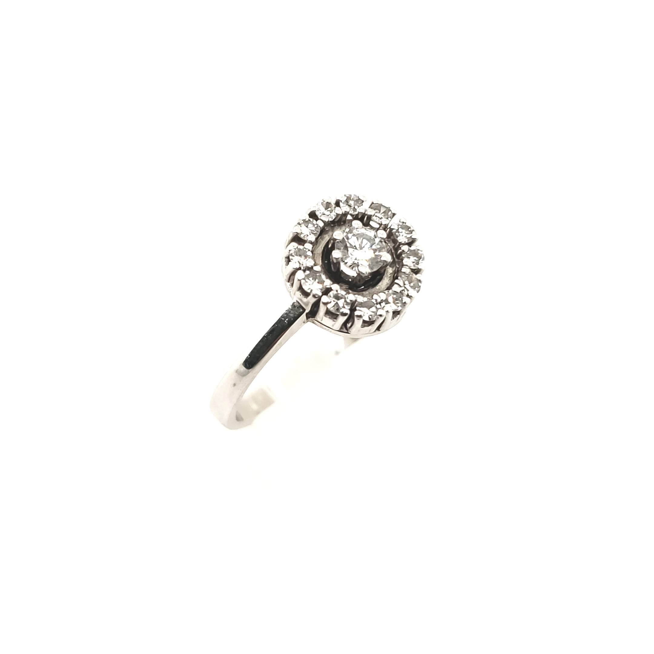 Brillant Diamant Ring Weißgold 585 14kt 12 Diamanten 1 Brillant Größe 58 ca.0,39ct