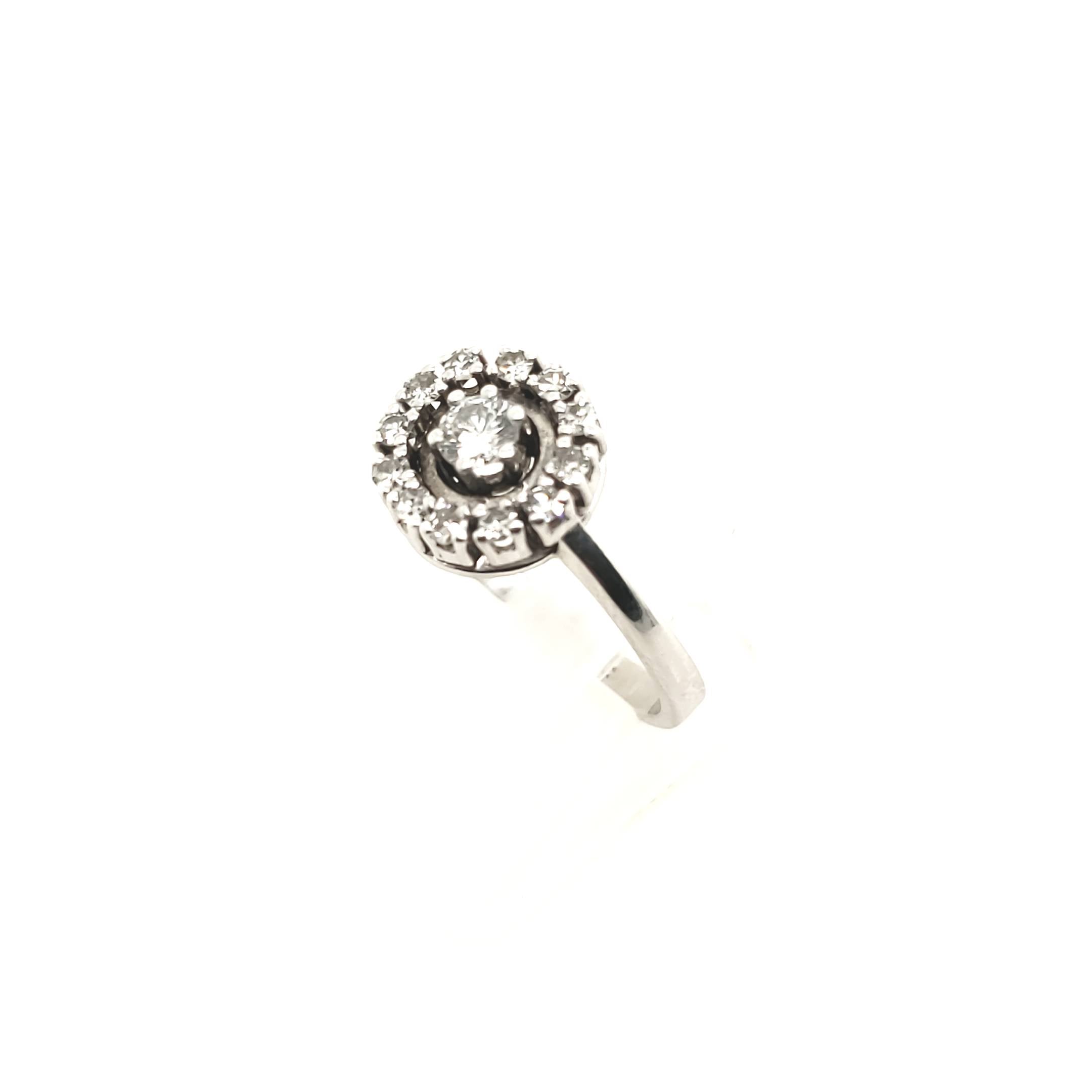 Brillant Diamant Ring Weißgold 585 14kt 12 Diamanten 1 Brillant Größe 58 ca.0,39ct