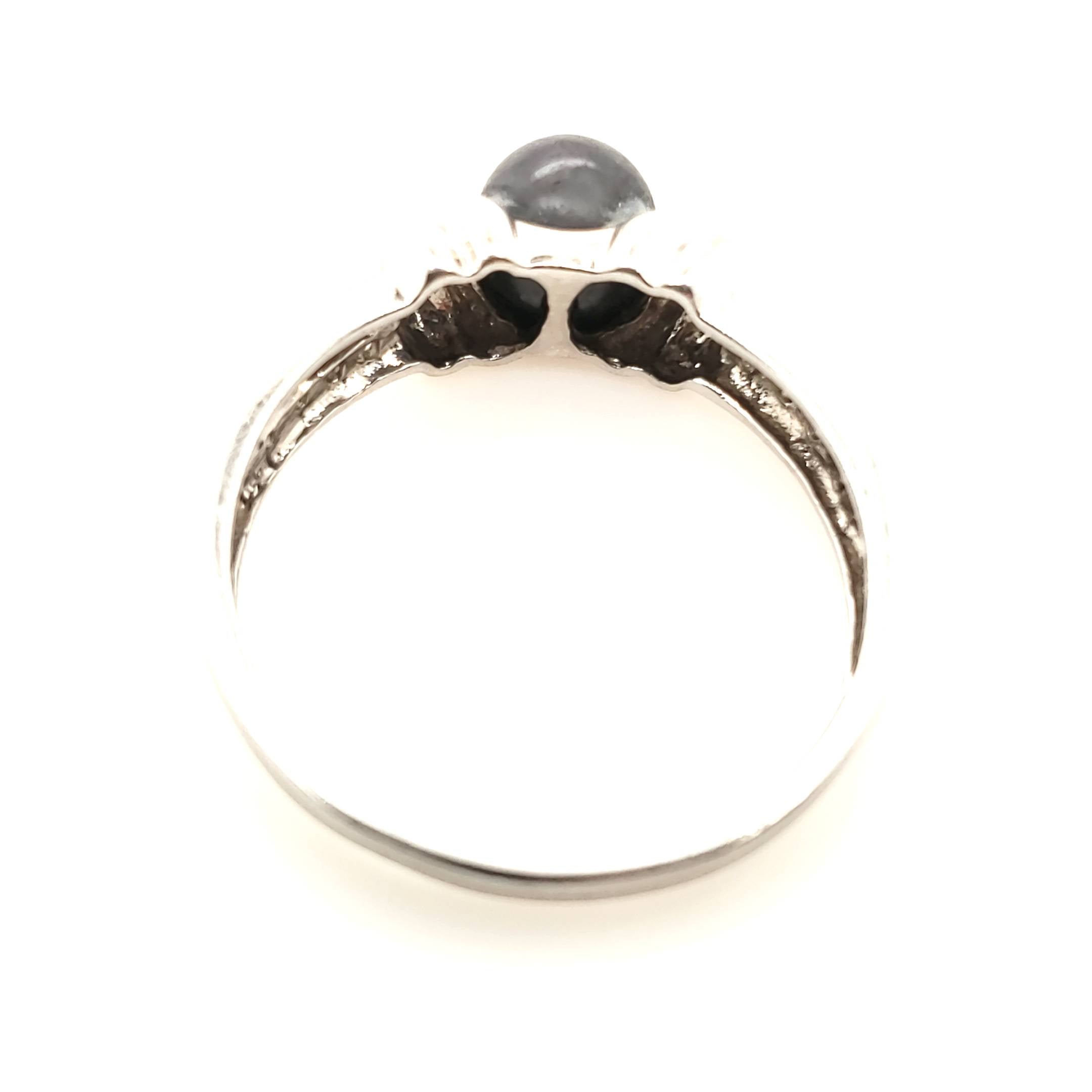 Ring Weiß Gold 585 16 Diamanten 1 schwarze Perle Größe 58