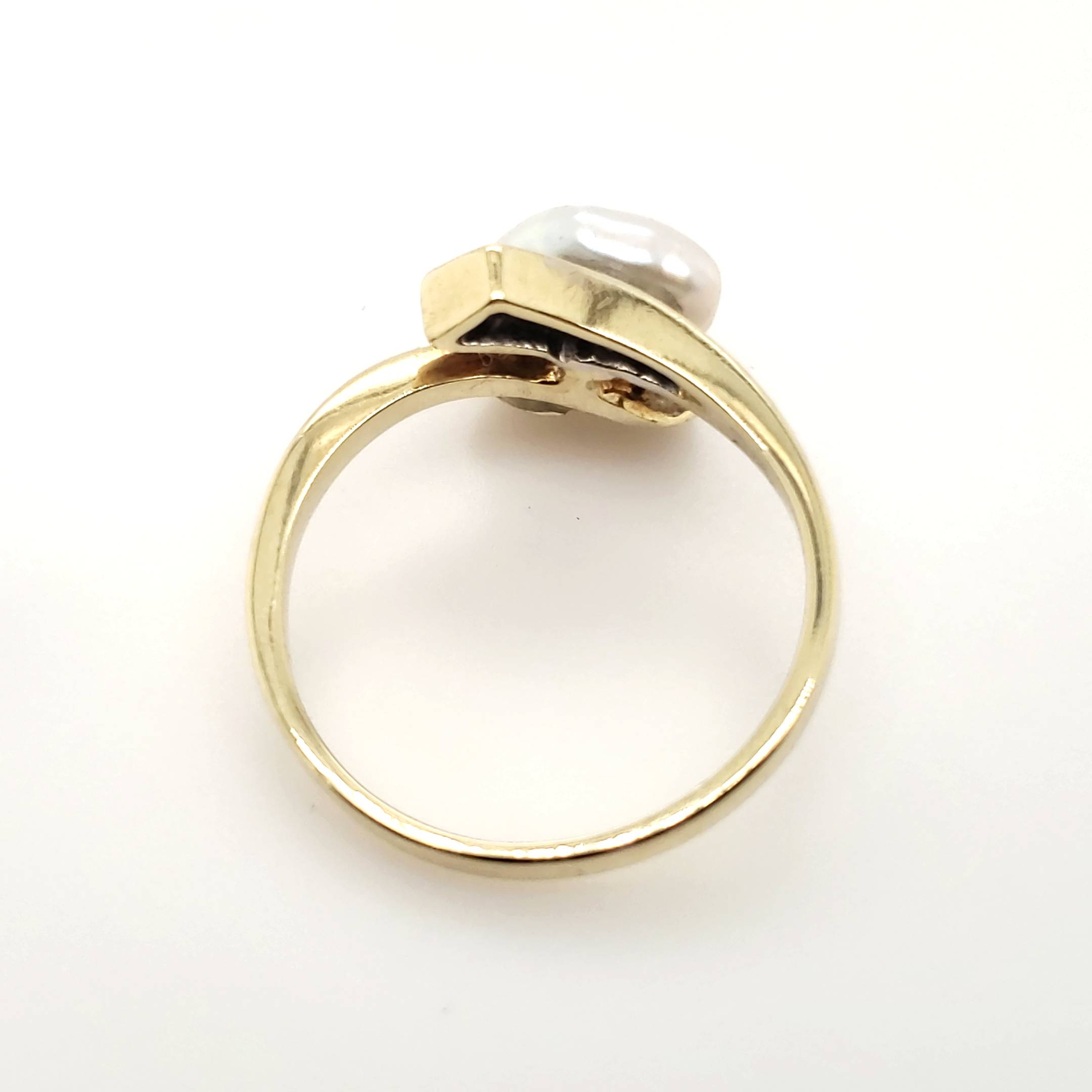 Ring Gelb Weißgold 585 14kt Größe 53 3 Diamanten eine Perle