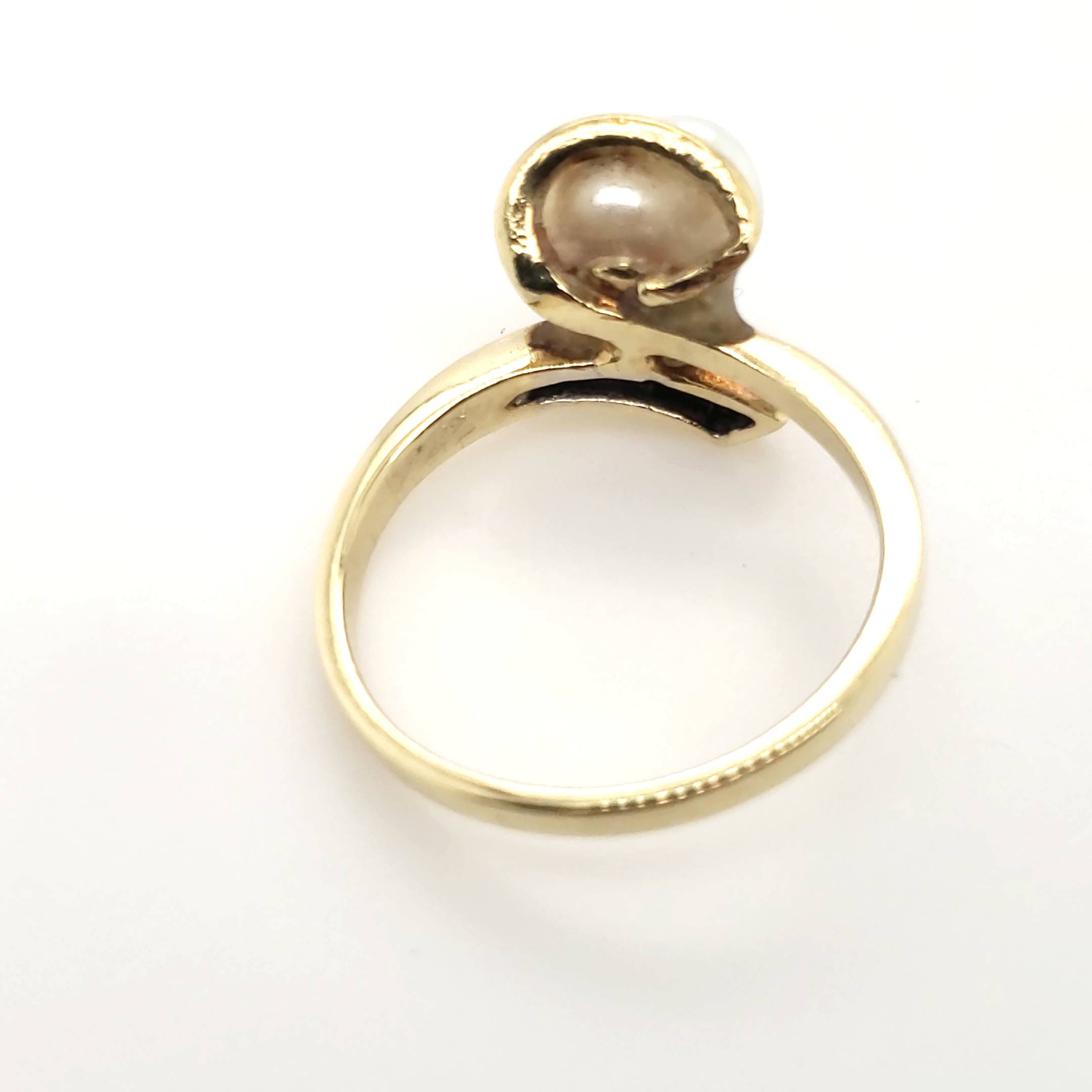 Ring Gelb Weißgold 585 14kt Größe 53 3 Diamanten eine Perle