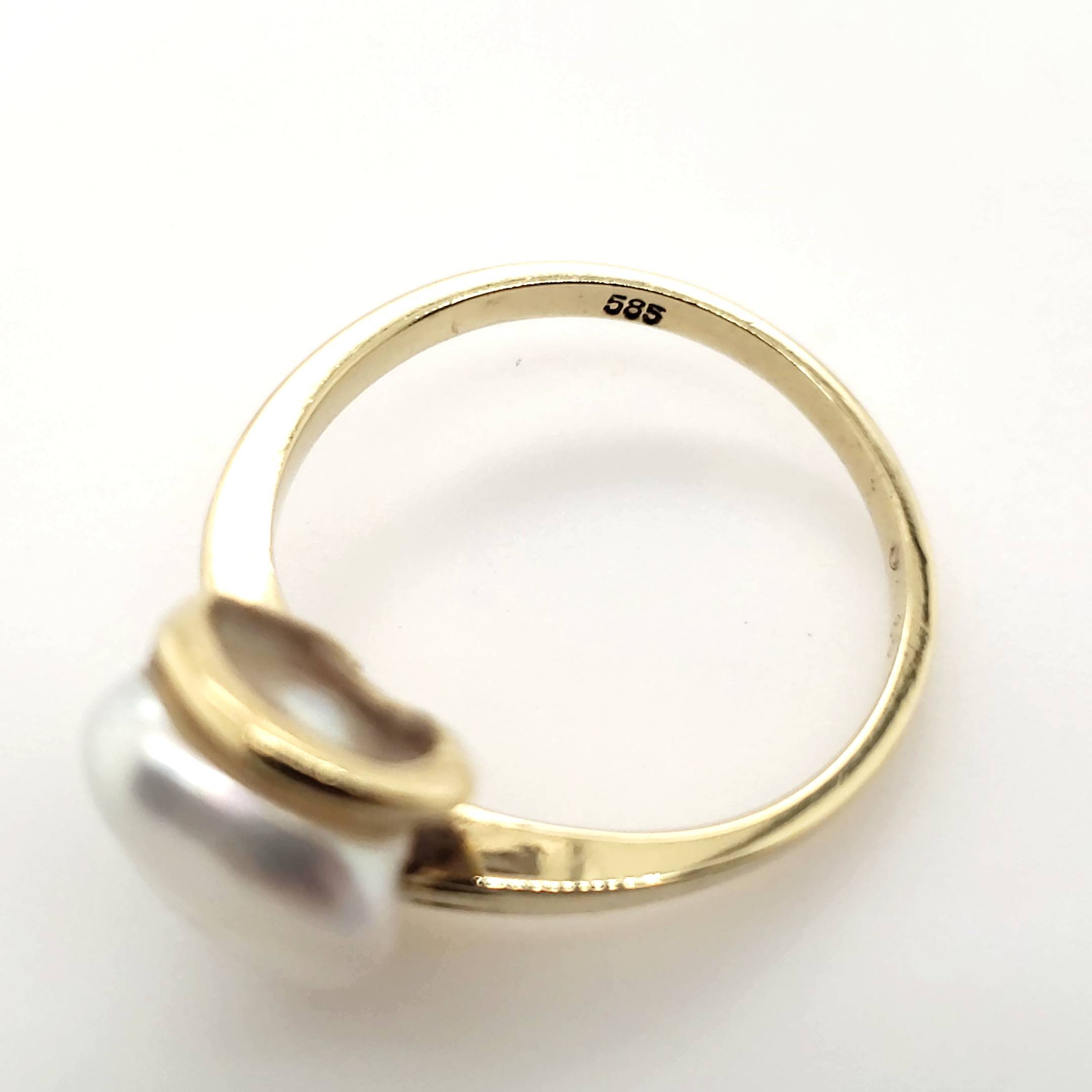 Ring Gelb Weißgold 585 14kt Größe 53 3 Diamanten eine Perle