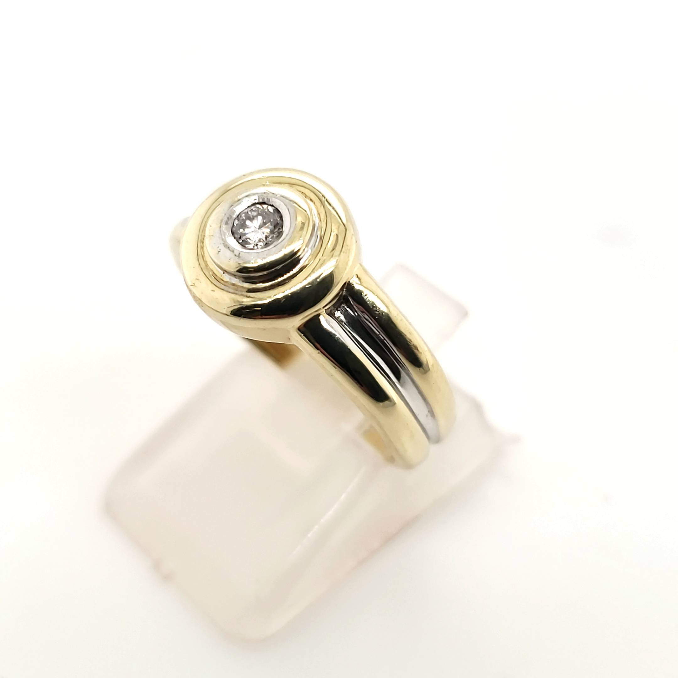 Solitär Ring Gelb Weißgold 585/14kt ca.0,10ct Größe 54