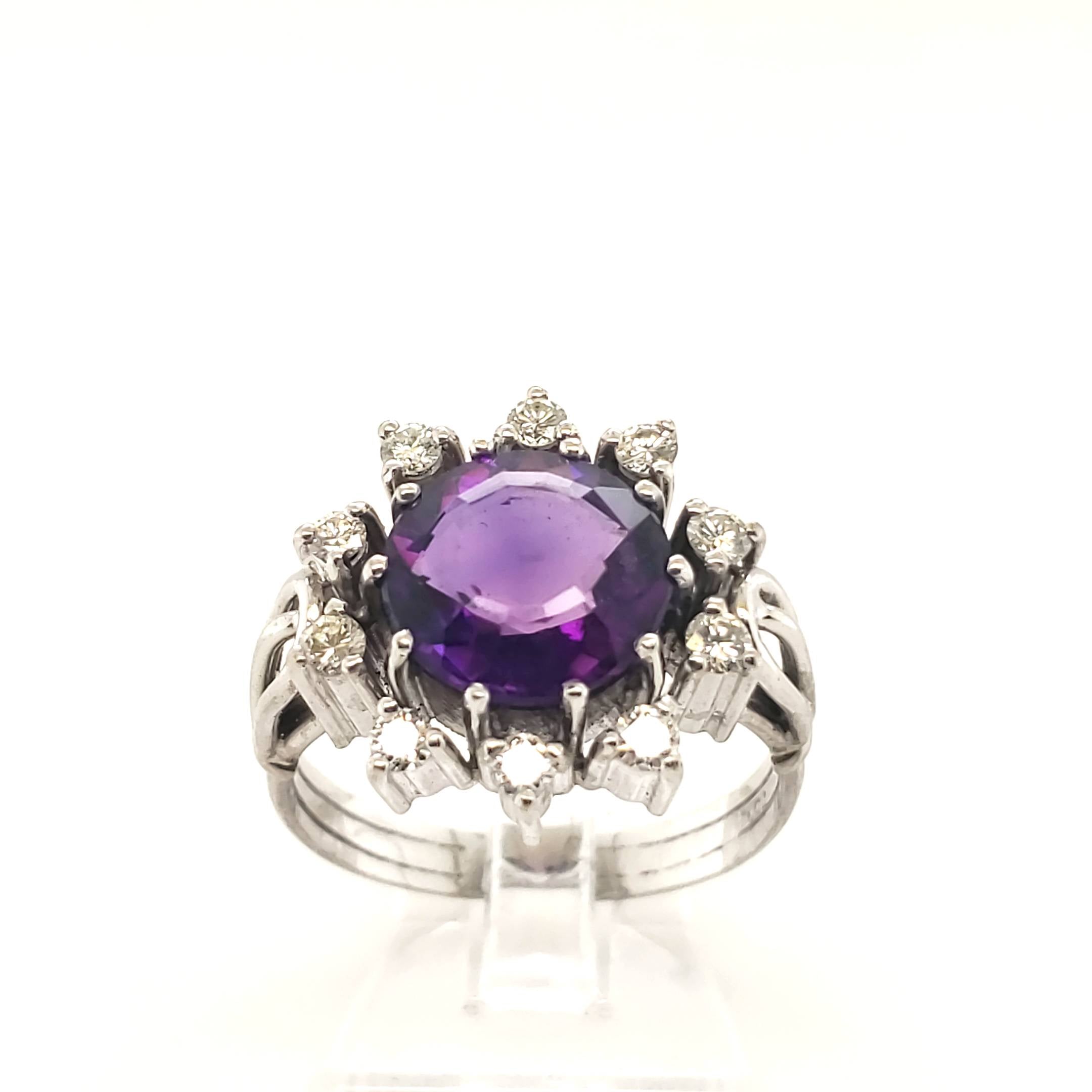 Damenring Weißgold 585 mit Diamanten und lila Farbstein Gr.57