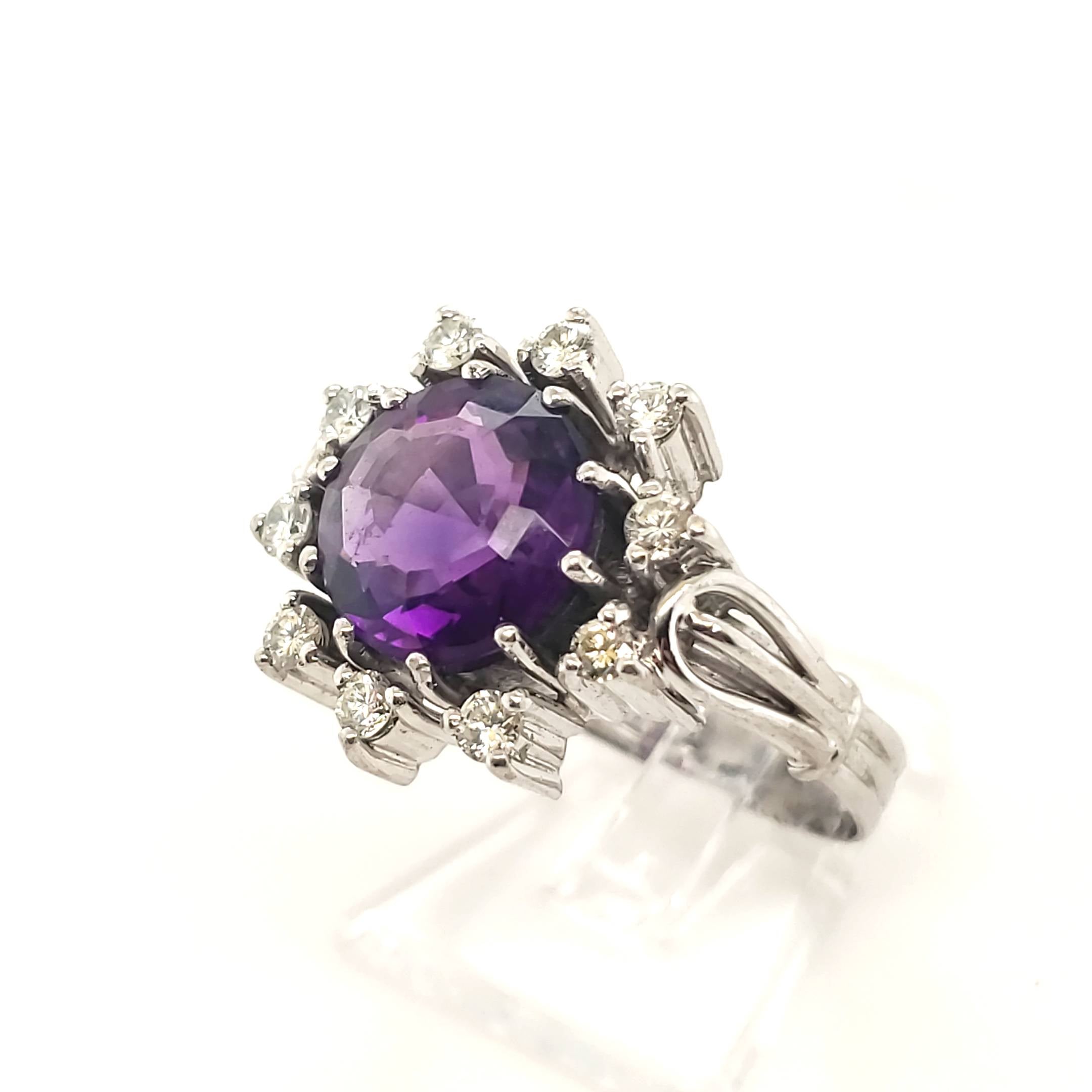 Damenring Weißgold 585 mit Diamanten und lila Farbstein Gr.57