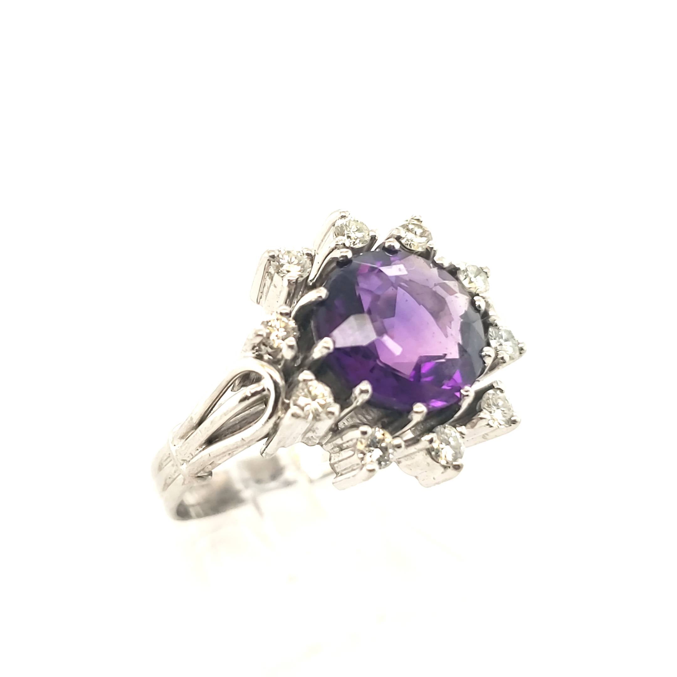 Damenring Weißgold 585 mit Diamanten und lila Farbstein Gr.57
