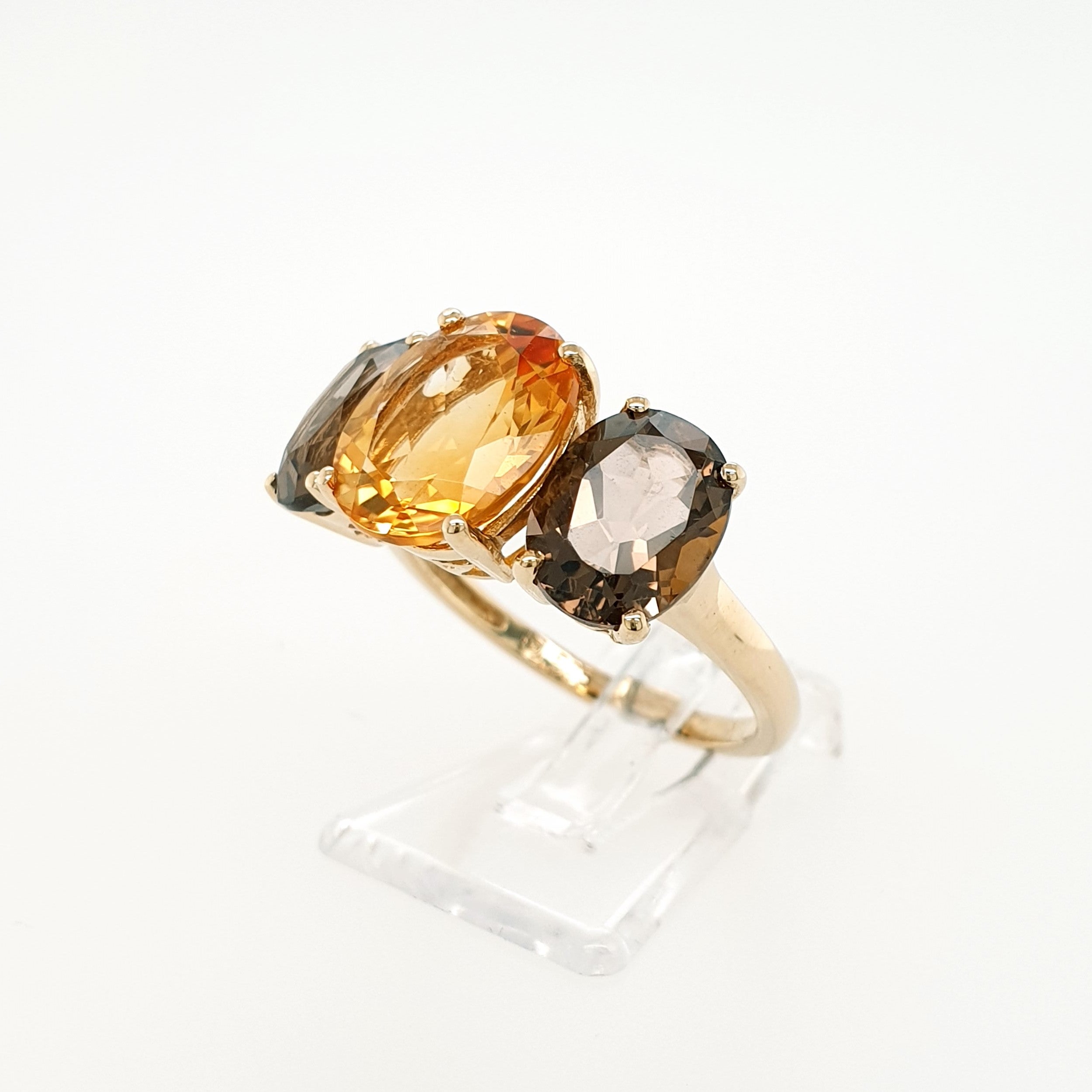 Citrin Rauchquarz Ring 585 Gelbgold 14kt Gr.56