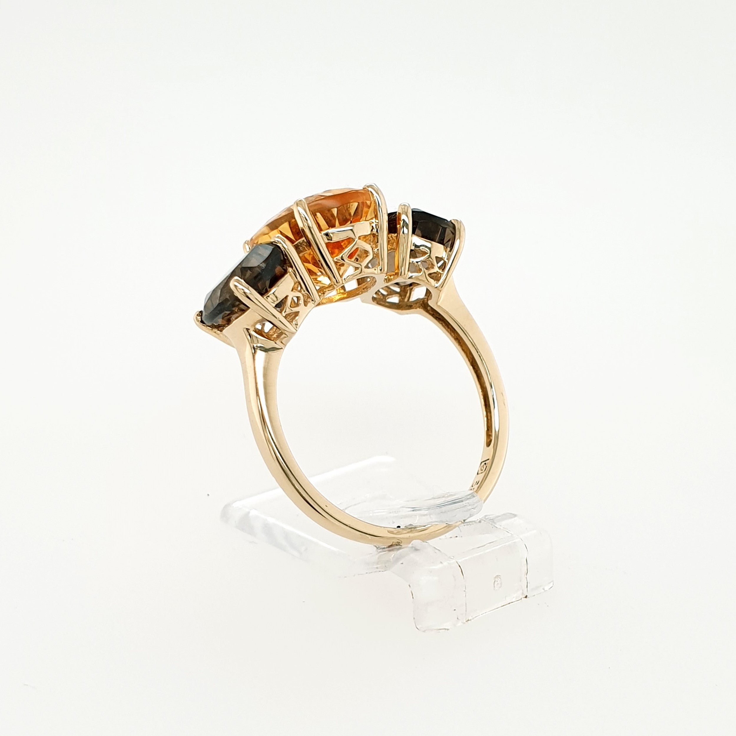 Citrin Rauchquarz Ring 585 Gelbgold 14kt Gr.56