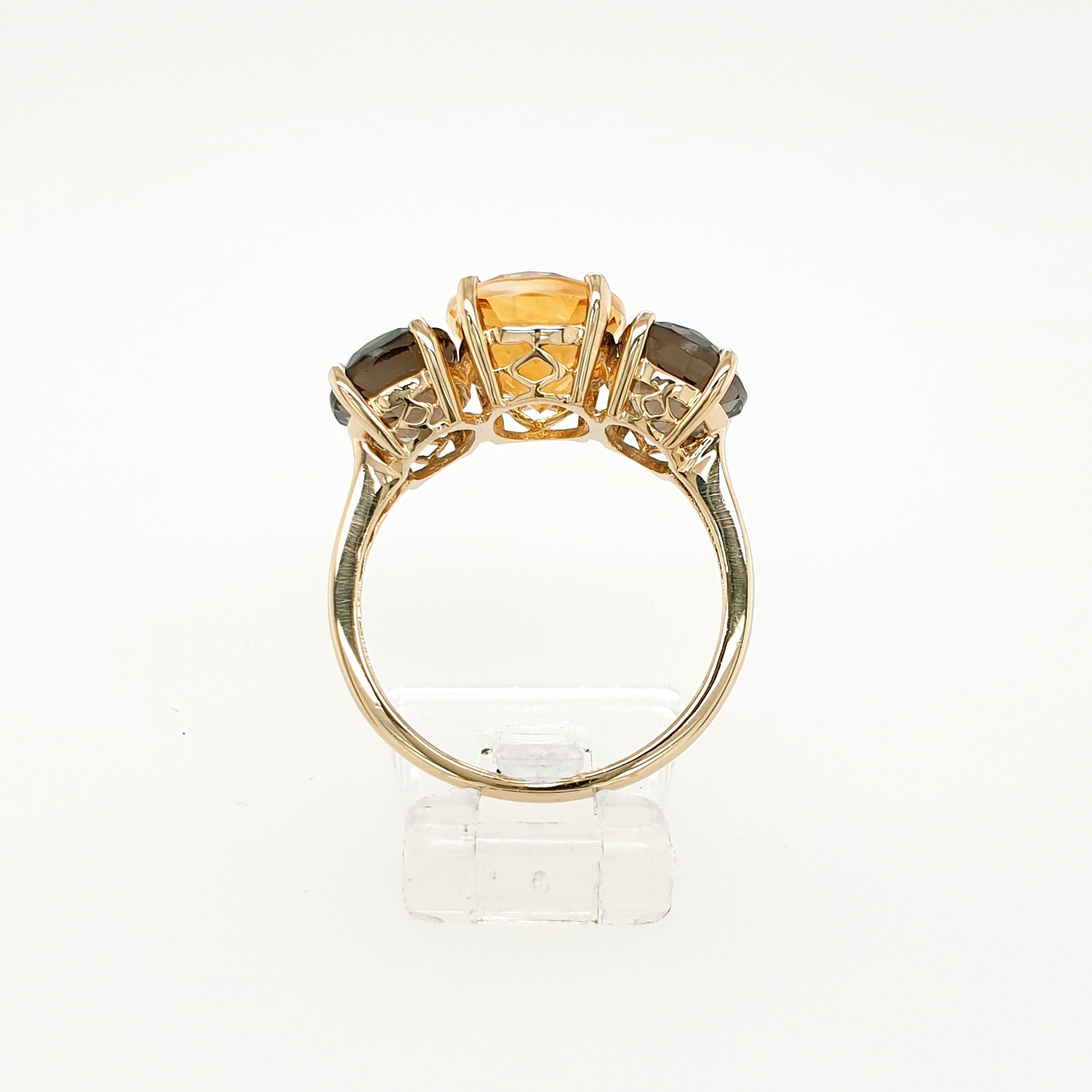 Citrin Rauchquarz Ring 585 Gelbgold 14kt Gr.56