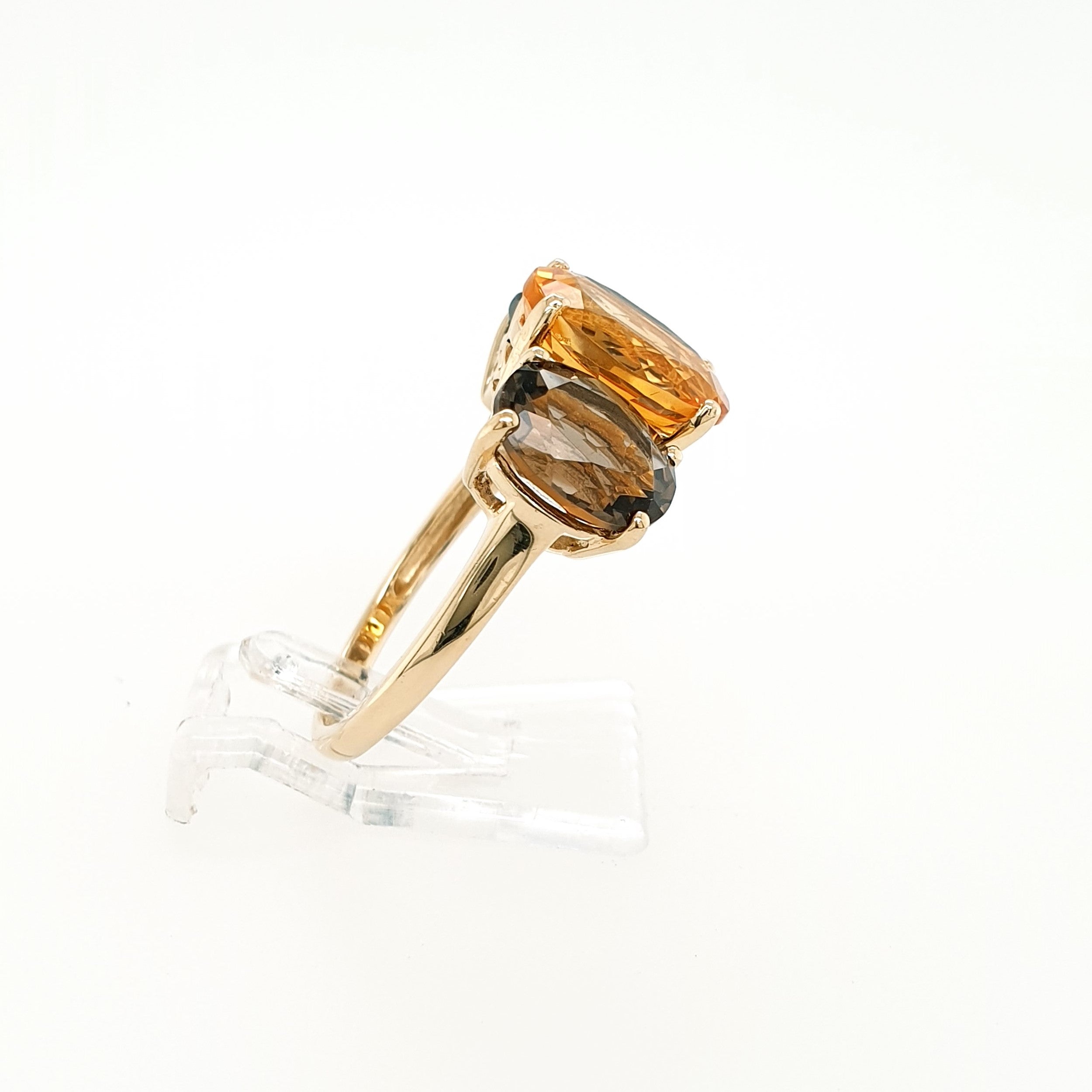 Citrin Rauchquarz Ring 585 Gelbgold 14kt Gr.56