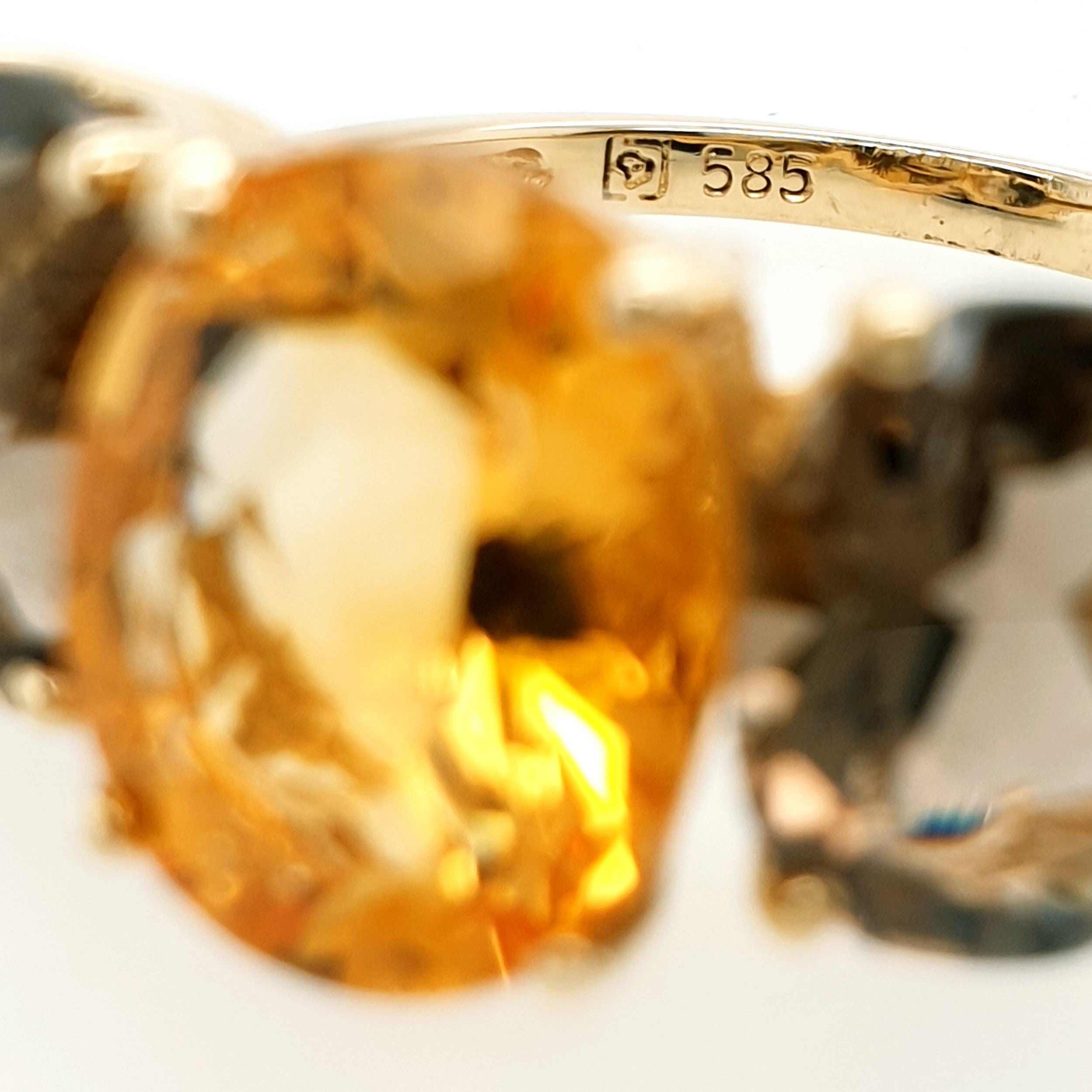 Citrin Rauchquarz Ring 585 Gelbgold 14kt Gr.56